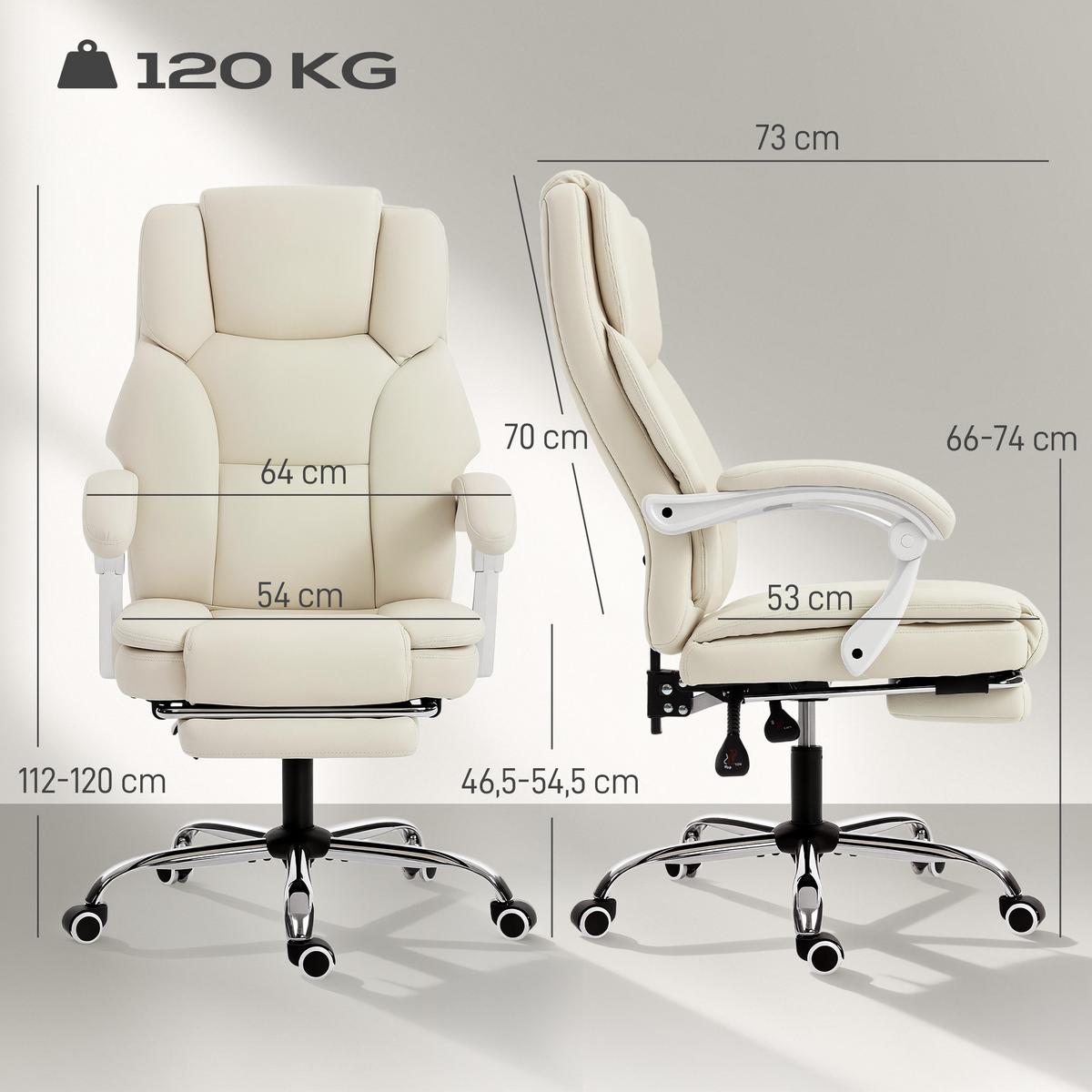 BÜROSTUHL mit Liegefunktion, höhenverstellbar Drehstuhl mit Fußstütze Beige - Beige/Silberfarben, Holzwerkstoff/Kunststoff (64/120/73cm) - HOMCOM