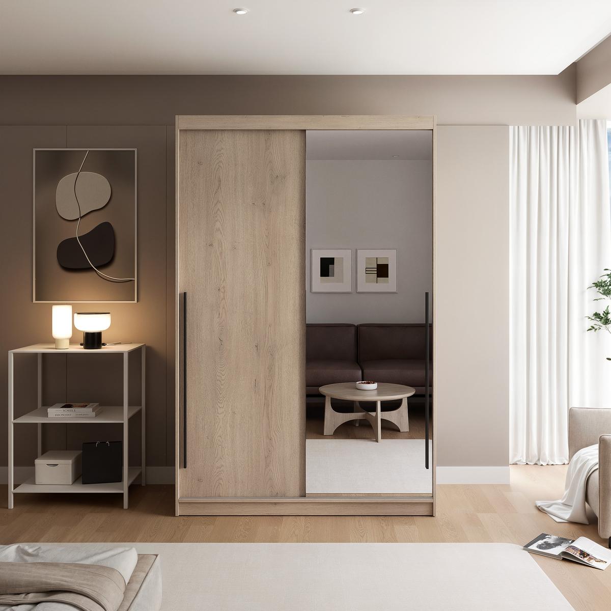 SCHIEBETÜRENSCHRANK SILENTE 140 cm mit Einlegeböden und Kleiderstange - Beige, Holzwerkstoff (140/215/60cm) - Idohome
