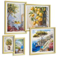 BILDER SET 5er Set - 50x50 cm & 20x30 cm & 40x60 cm Goldrahmen - Abstrakte Kranichberge - Goldfarben, Kunststoff (40/60cm) - TULUP