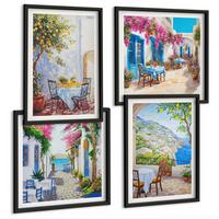 BILDER SET 4er Set - 50x50 cm & 40x60 cm Schwarzer Rahmen - Charmante Straßen mit Pflanzen - Schwarz, Kunststoff (50/50cm) - TULUP