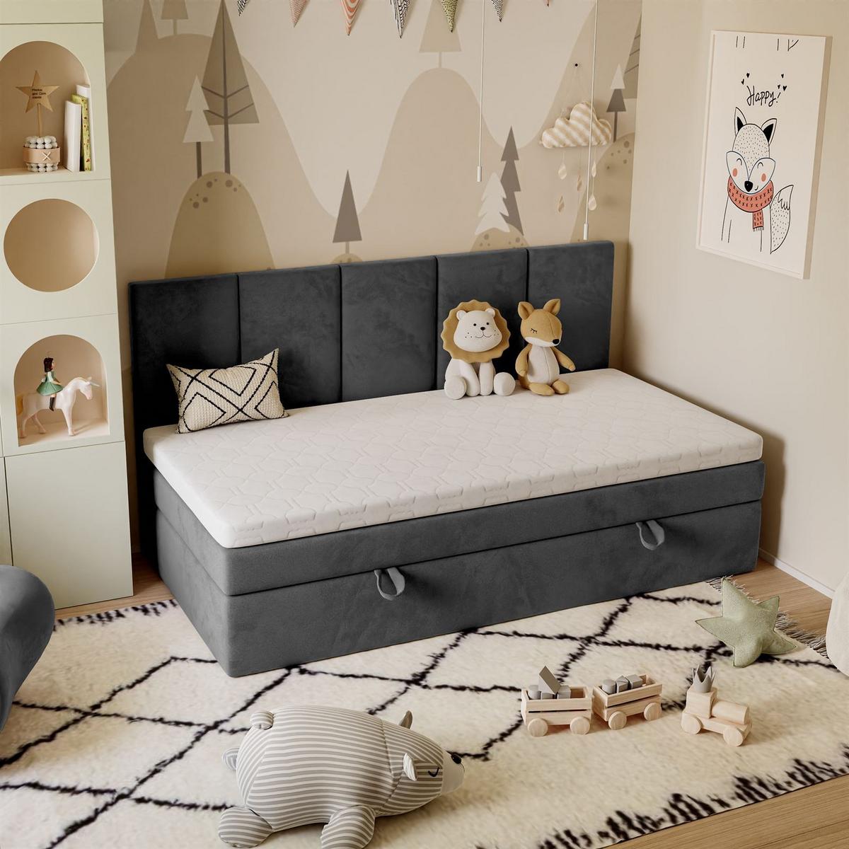 BOXSPRINGBETT ELZA MINI mit Topper 70x200 cm Jasmine 96 - Graphitfarben, Textil - Lookway