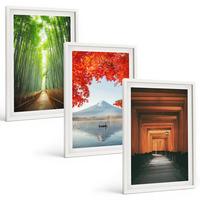 BILDER SET 3er Set - 40x60 cm Weißer Rahmen - Fuji-Bambuswaldlandschaft - Weiß, Kunststoff (40/60cm) - TULUP