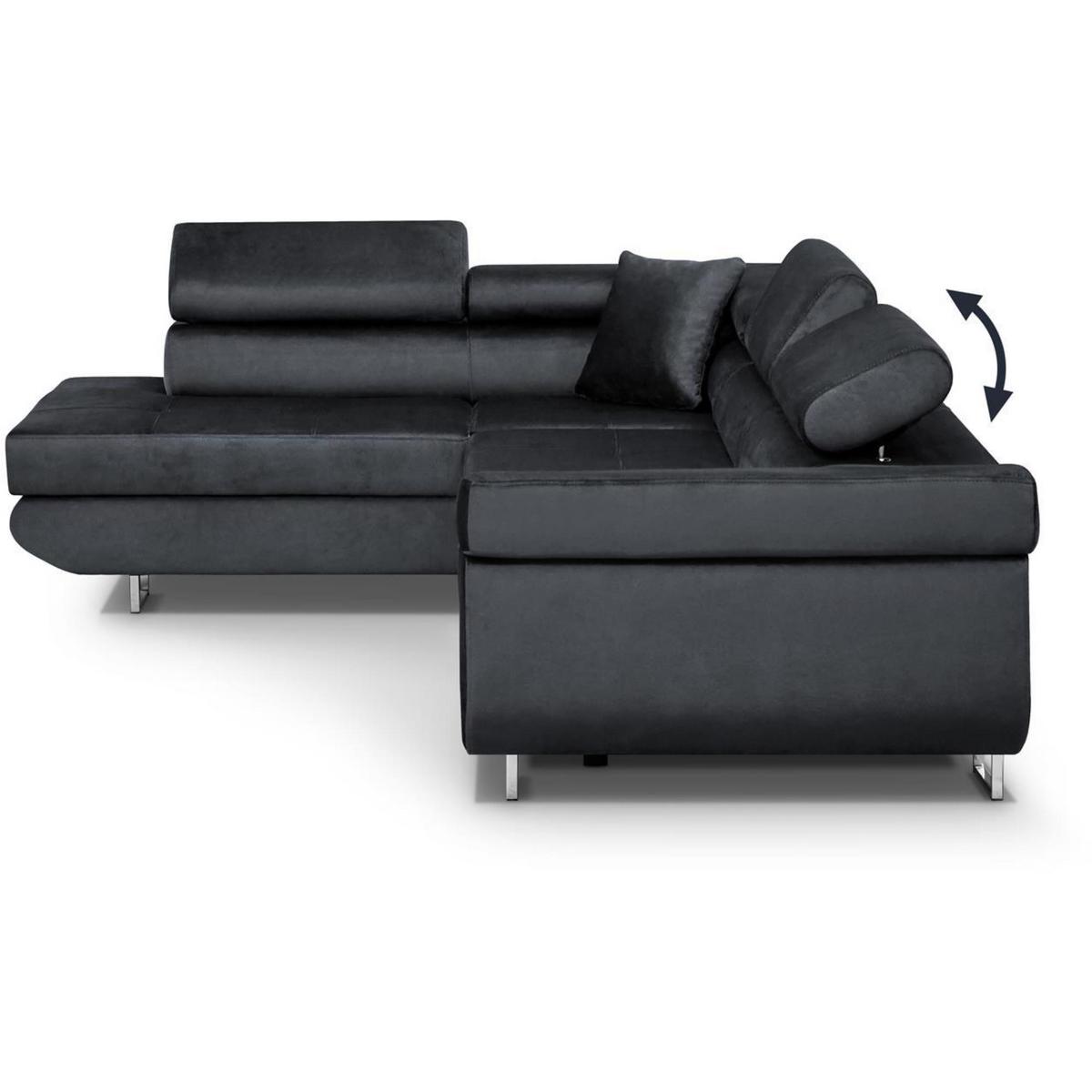 ECKSCHLAFSOFA Vild verstellbaren Kopfstützen, Schwarz, links - Chromfarben/Schwarz, Textil (275/203cm) - Beautysofa