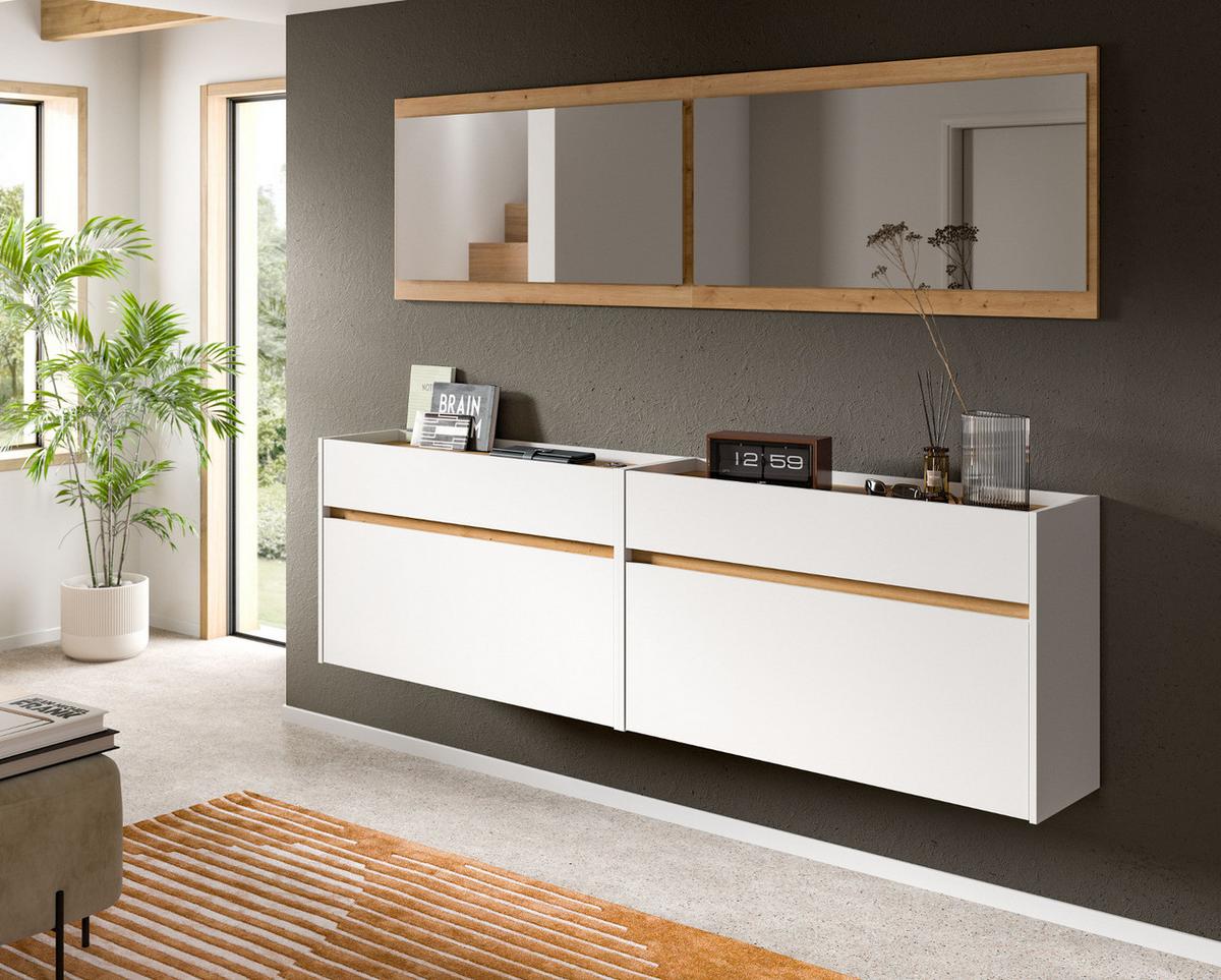 GARDEROBE-SET weiß und Artisan Eiche, Garderobe 4-teilig, 220 x 192 cm, Borga - Weiß/Eiche Artisan, Holzwerkstoff (220/192/32cm) - Inn.Furn