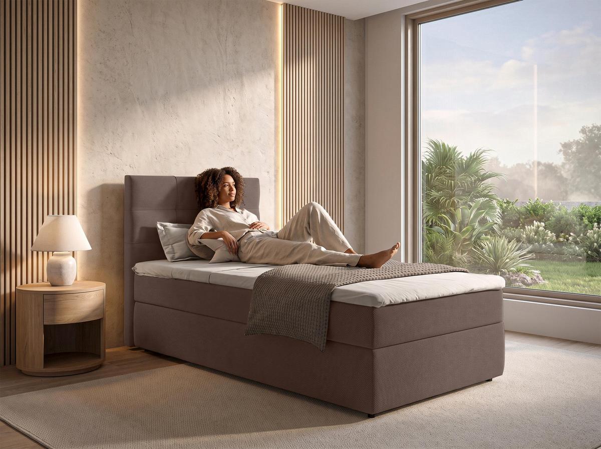 BOXBETT SAKARYA 80x200 cm mit Bettkasten und Matratze - Braun + TOPPER - Schwarz/Braun, Holz/Holzwerkstoff (80/200cm) - AX Living