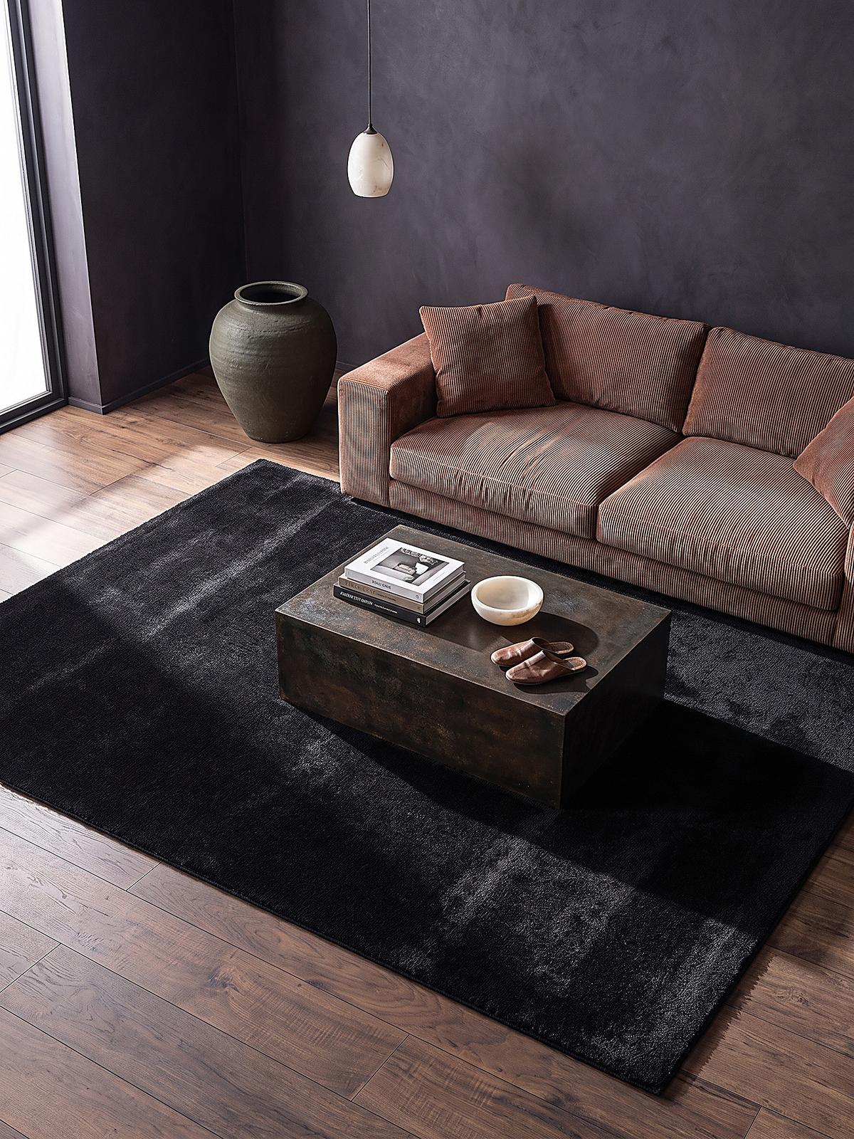 HOCHFLORTEPPICH Antirutsch Uni ALDAN Polyester Schwarz 120 x 160 cm - Schwarz, Textil (120/160cm) - KADIMA DESIGN