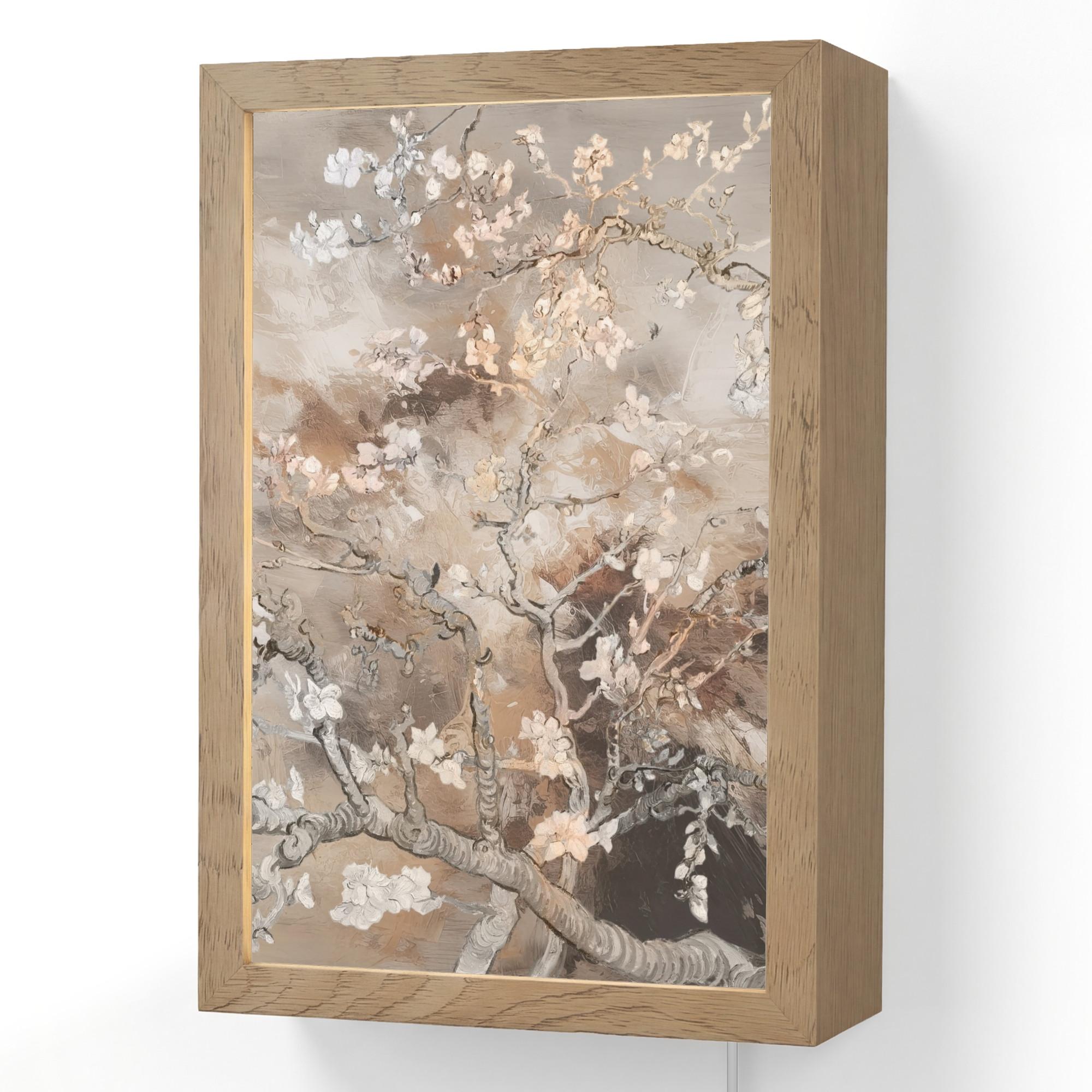 WANDLEUCHTE Mandelblüte - Kunst - Van Gogh - Beige - Abstrakt 20x30 cm - Graubraun, Holzwerkstoff (20/30/8cm) - OnlyWow