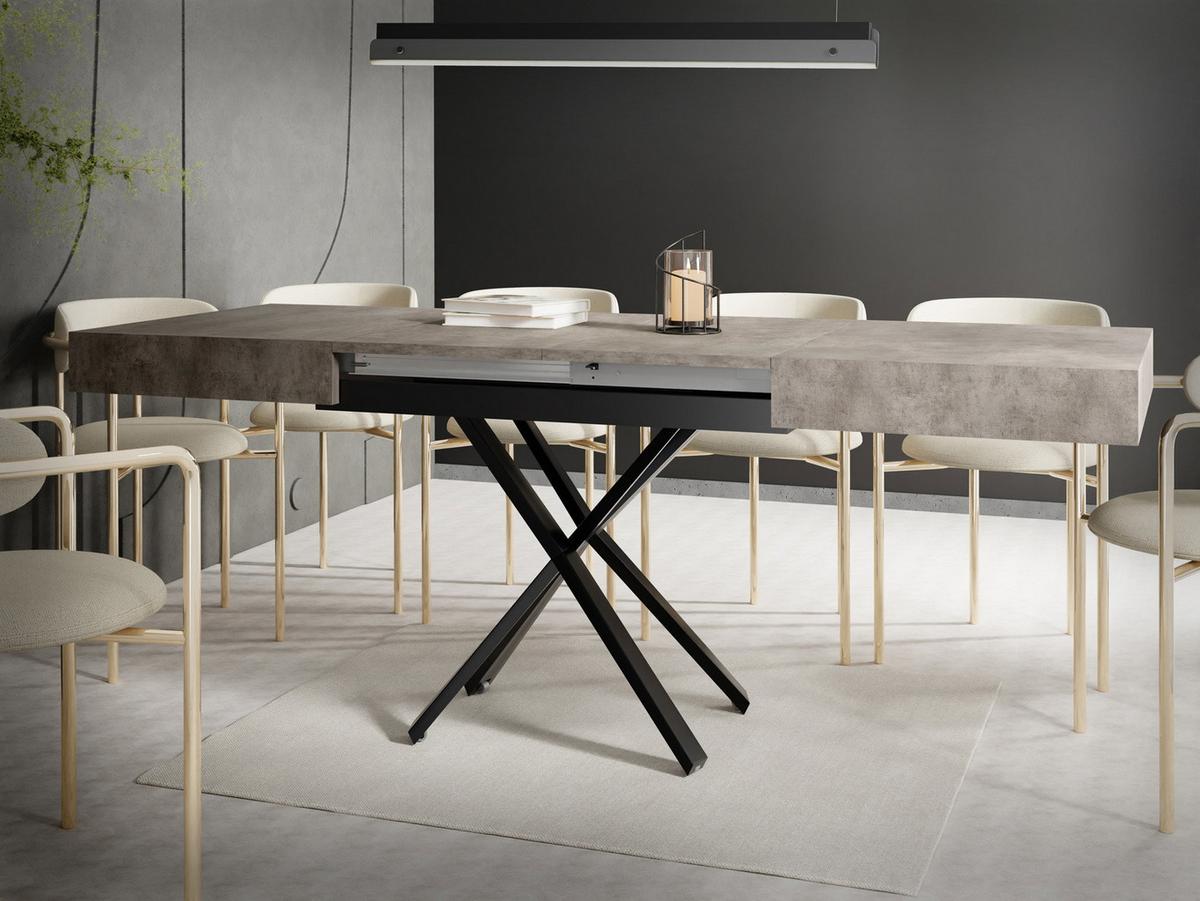 COUCHTISCH Cavetta X höhenverstellbar ausziehbar, Dunkelgrauer Chicago Beton 120-200/80/27-76 cm - Dunkelgrau/Schwarz, Holzwerkstoff/Metall (80/200/76cm) - WFL GROUP