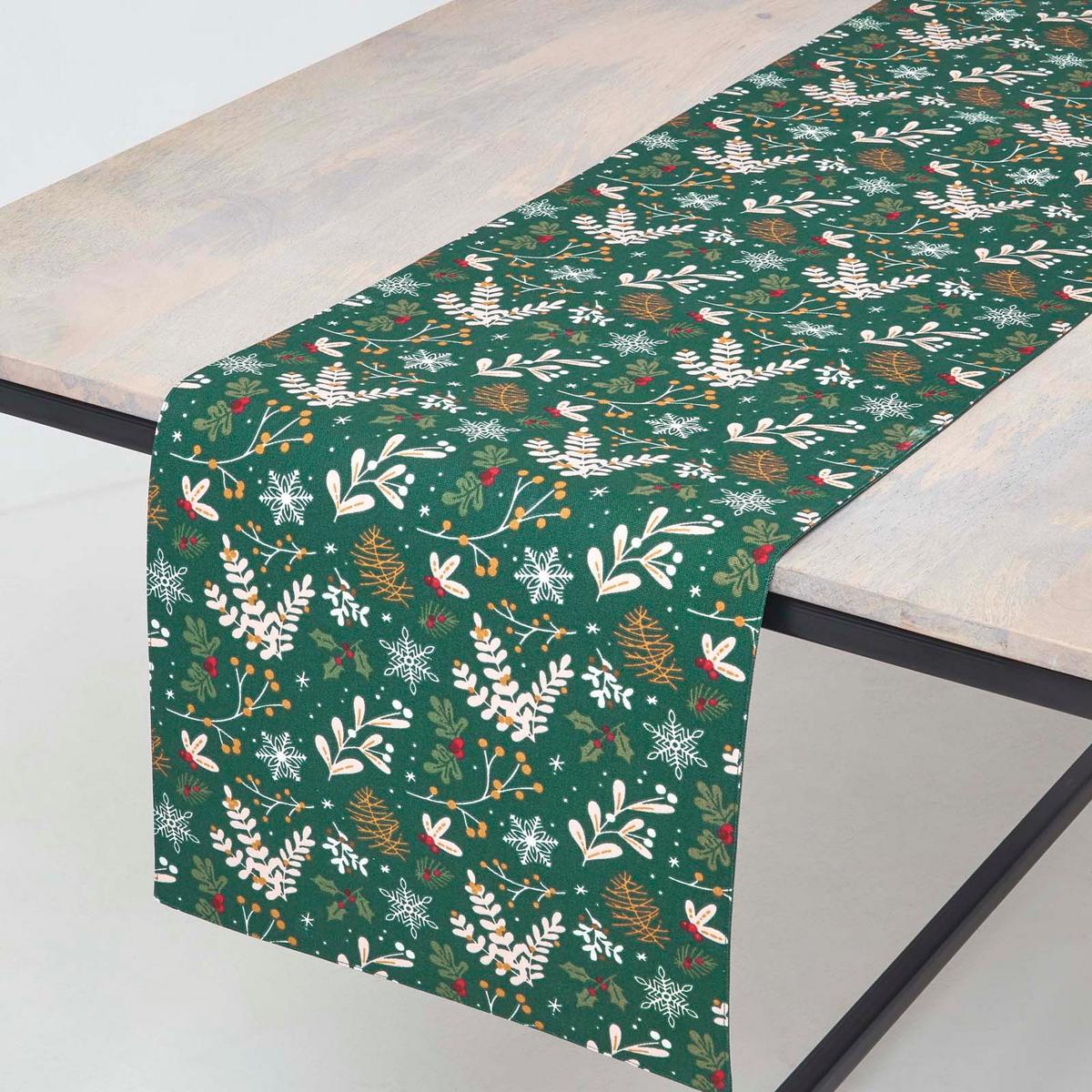 TISCHLÄUFER Weihnachten – Weihnachtswald grün, 35/180 cm, 100% Baumwolle - Grün, Textil (35/180cm) - Homescapes