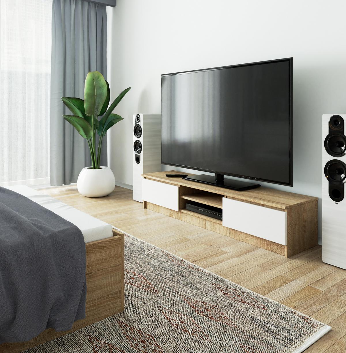LOWBOARD Eiche Sonoma, Weiß 33/160/40 - Weiß, Holzwerkstoff (160/33/40cm) - RAUMHIRSCH FURNITURE