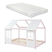 HAUSBETT Tostedt mit Matratze - Hellrosa/Weiß, Holz/Textil (120/200cm) - [en.casa]