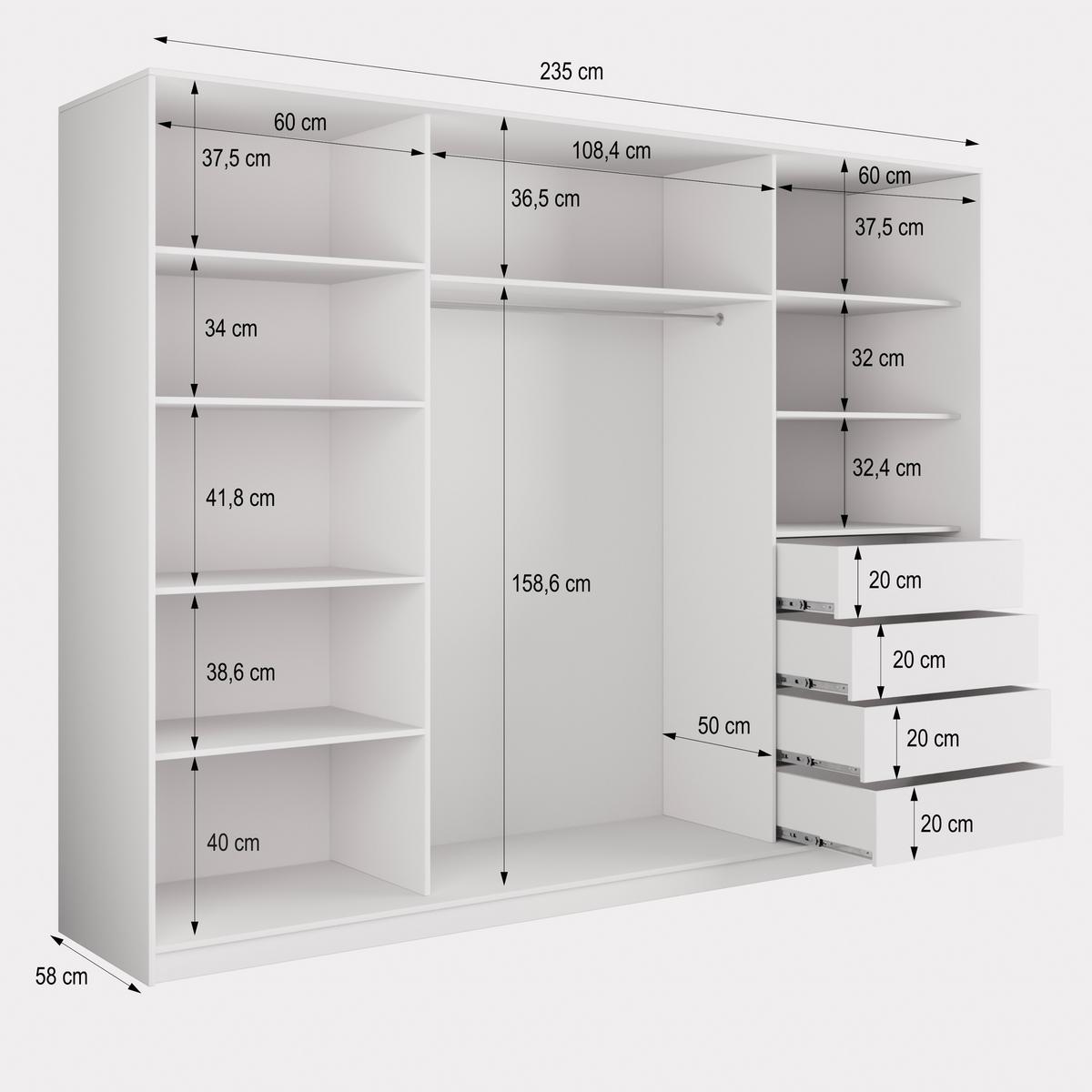 SCHWEBETÜRENSCHRANK NATA 235/205/58 cm 3-türig mit Spiegel und Schubladen Schwarz / Eiche Artisan - Schwarz/Eiche Artisan, Holzwerkstoff (235/205/58cm) - MASSENO