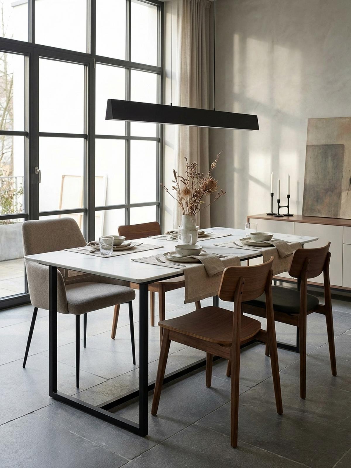 ESSTISCH Marmoroptik Metall Rechteckig Modern Klein, Weiß 160x80x76 cm - Schwarz/Weiß, Holzwerkstoff/Metall (80/160/76cm) - KADIMA DESIGN