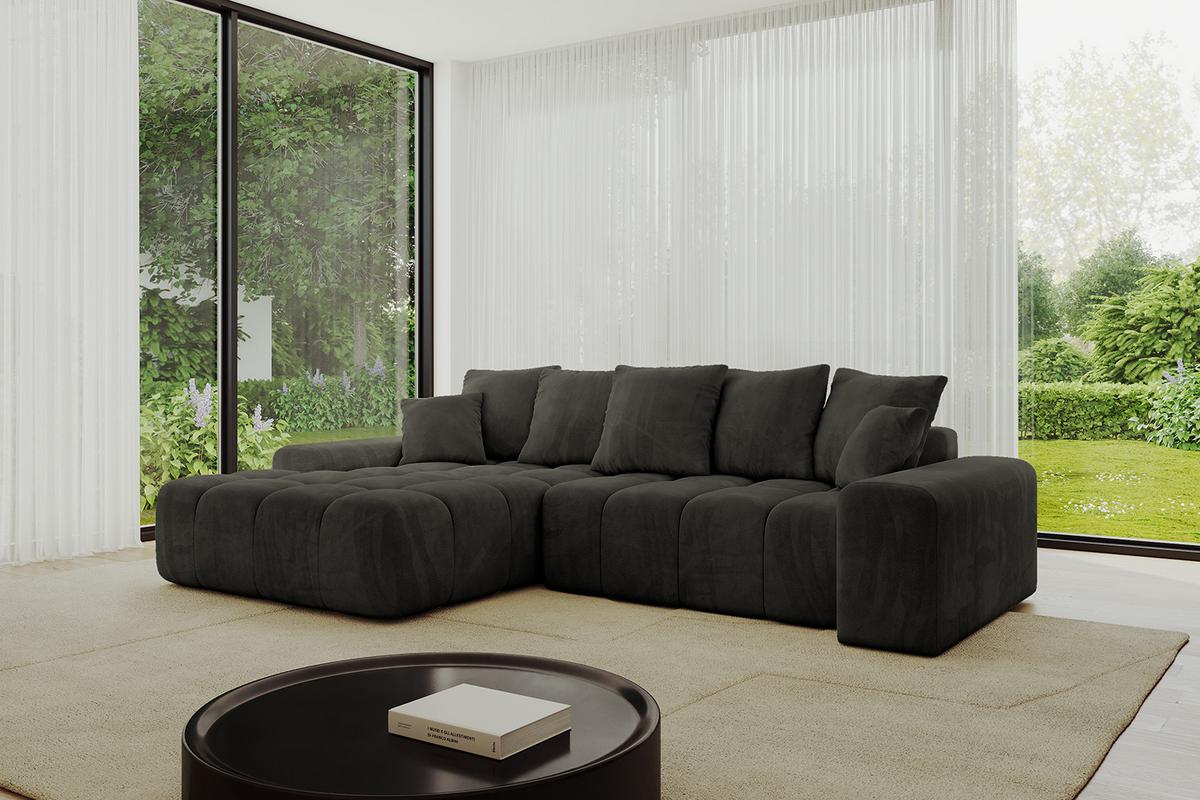 ECKSOFA Ottomane Links ENSI-L - 267x164x69 cm Schwarz - Schwarz, Holzwerkstoff/Kunststoff (267/164cm) - ALTDECOR