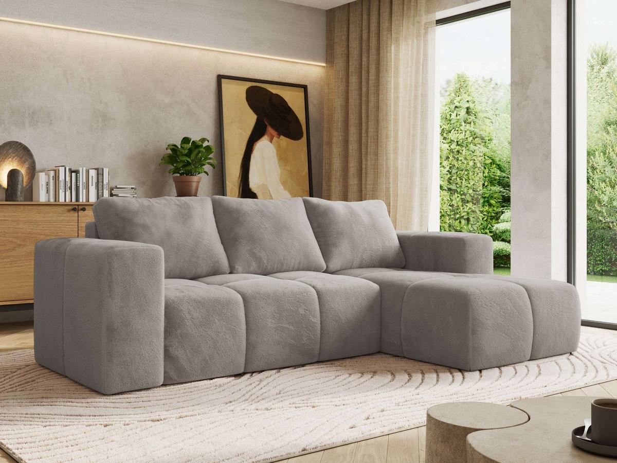 ECKSOFA MONIVA Hellgrau Plüsch - Rechts - Hellgrau/Schwarz, Kunststoff/Textil (266/164cm) - MKS