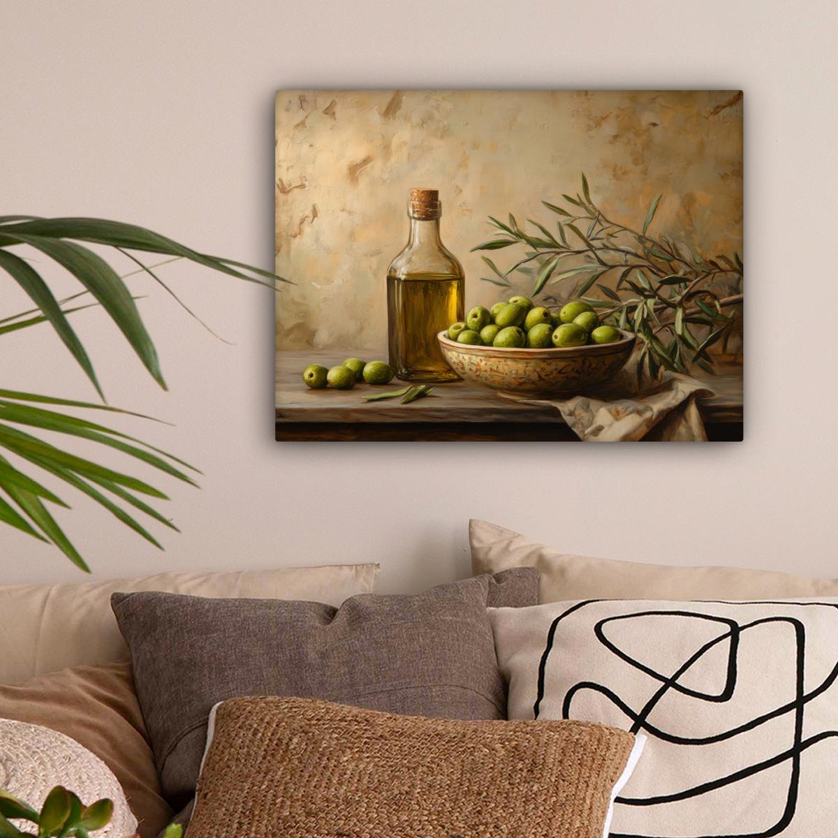 LEINWANDBILD Oliven - Stilleben - Vintage Wandbild 40x30 cm - Olivgrün, Textil (40/30cm) - MuchoWow