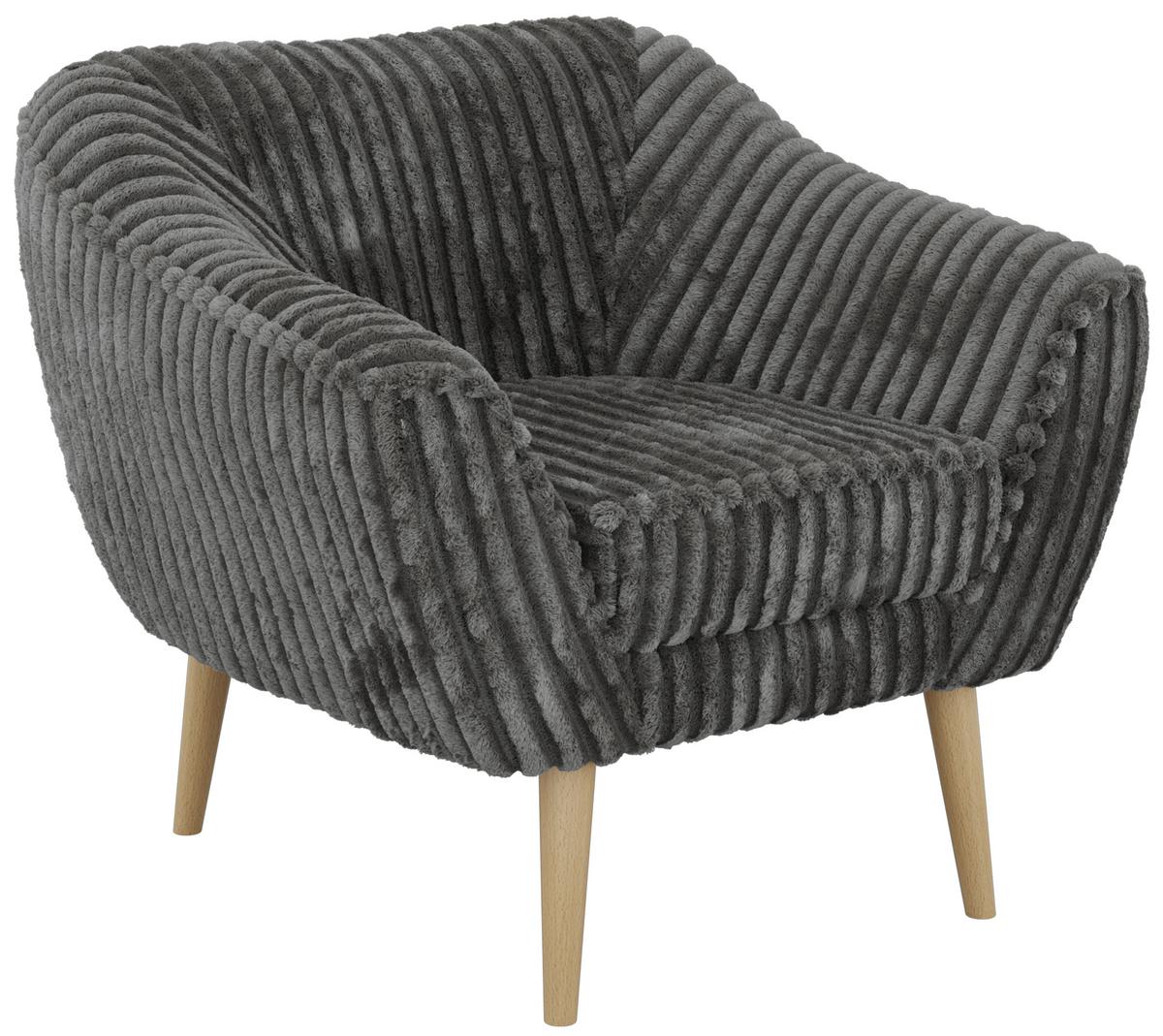 SESSEL PIRS - Grau Cord - Holzbeine - Buchefarben/Grau, Holzwerkstoff/Textil (80/75/74cm) - MKS