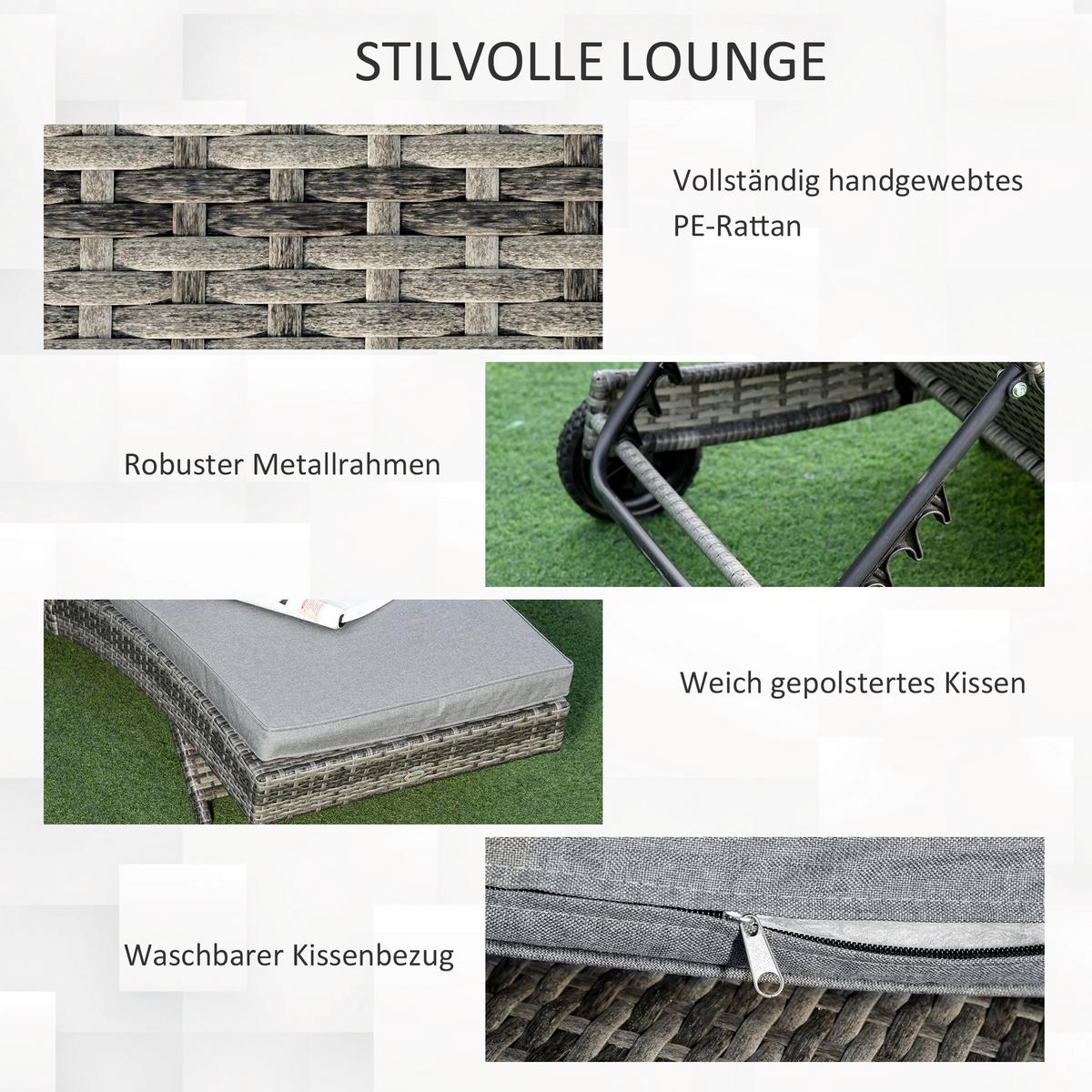 GARTENLIEGE mit Kissen 5-stufig verstellbar Metall Grau 207 x 70 x 70 cm - Grau, Metall (70/70/207cm) - Outsunny