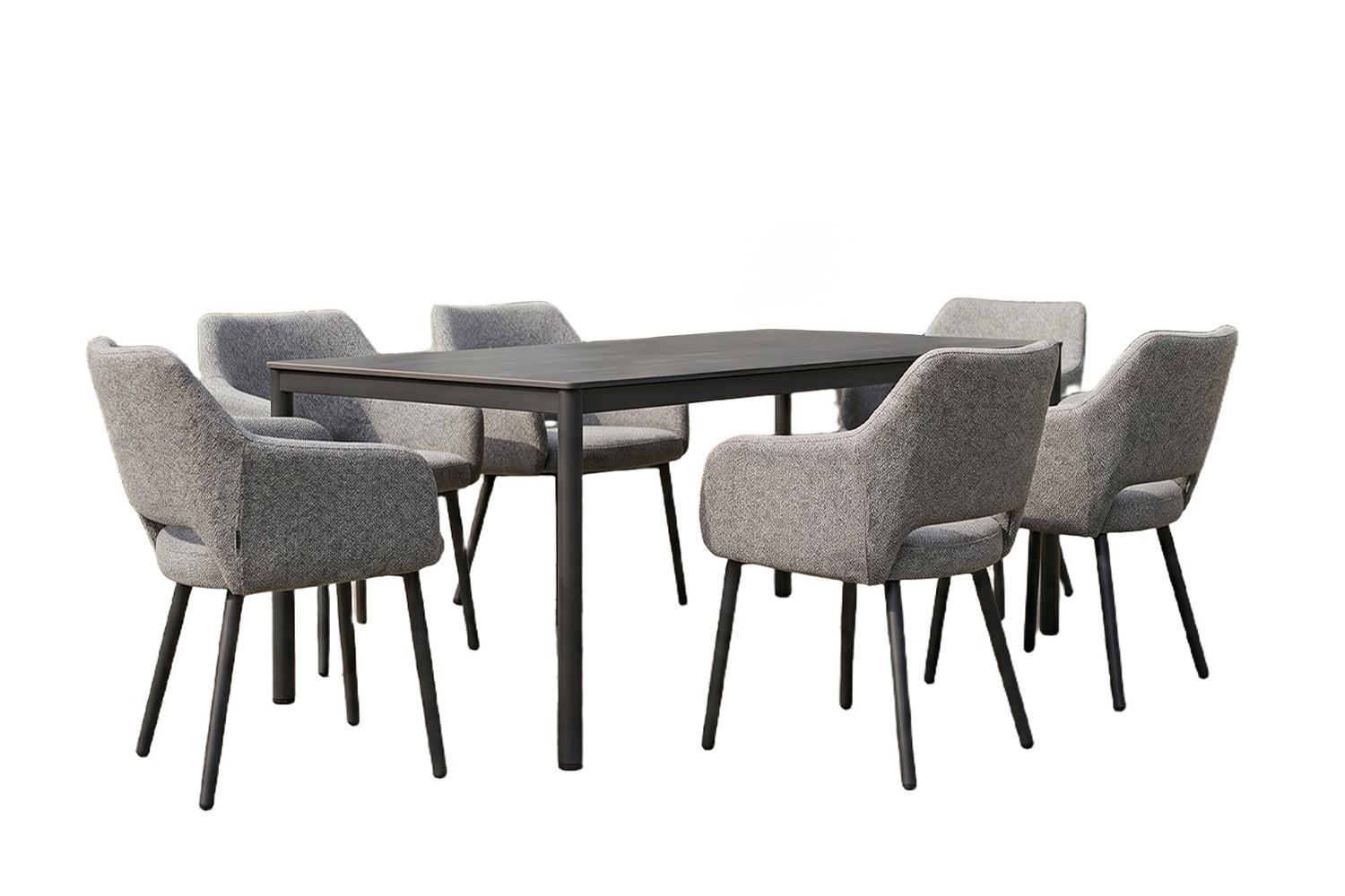 GARTEN-ESSGRUPPE AMUR 7ER SET Grau Flachgewebe, Keramik - Grau, Keramik - KAWOLA
