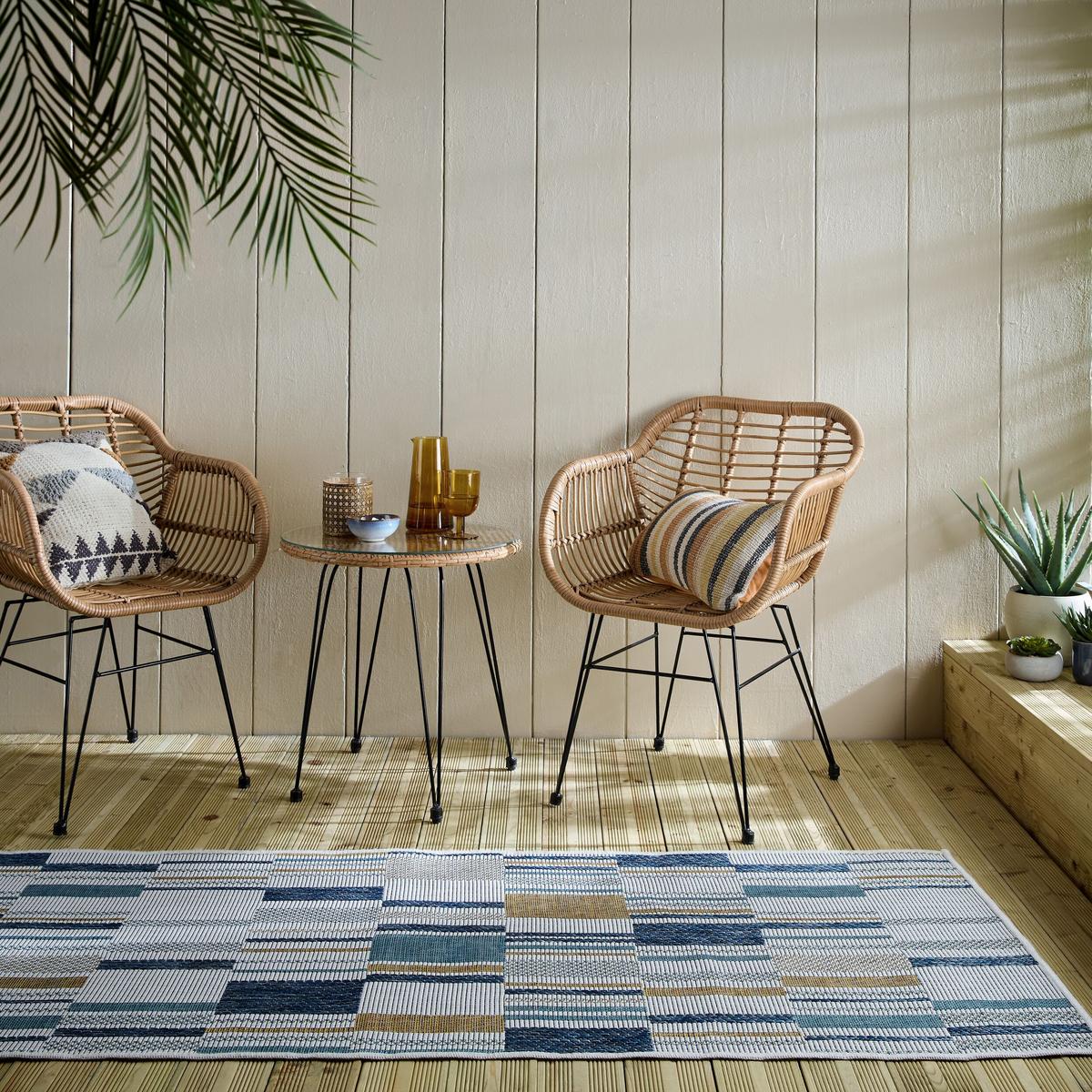 OUTDOORTEPPICH Waschbar FLEET, geometrisch, Blau-Gelb, 80 x 230 cm - Blau, Textil (80/230cm) - KADIMA DESIGN