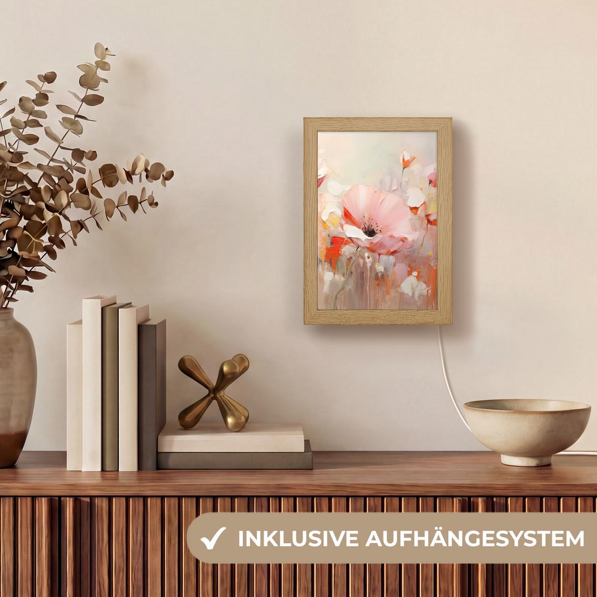 TISCHLEUCHTE Blumen - Aquarell - Rosa - Abstrakt - Kunst 15x20 cm - Anthrazit, Holzwerkstoff (8/15/20cm) - OnlyWow