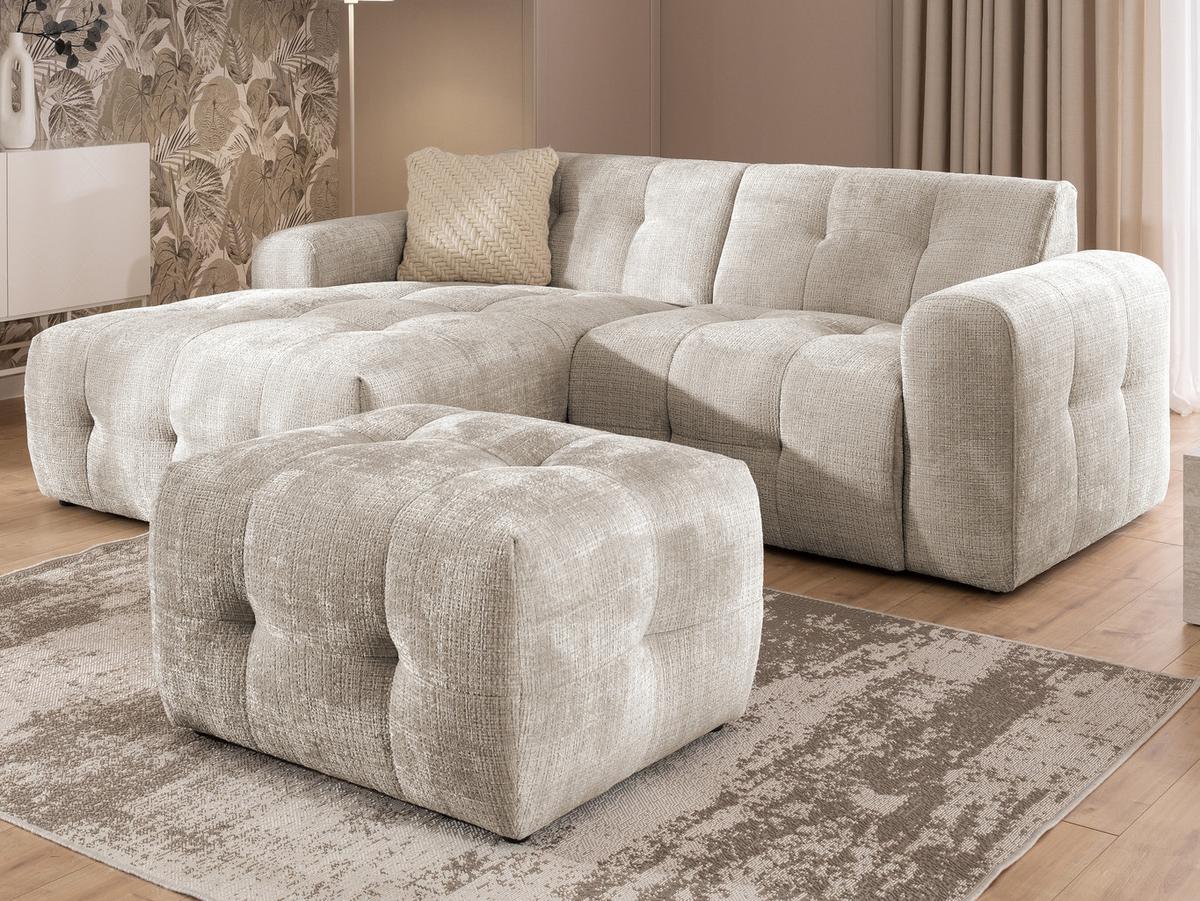 POLSTERHOCKER Kozy im Bumpy-Design aus weichem Dunkelbeige Chenille-Stoff - Beige/Schwarz, Holz/Textil (87/46/68cm) - S-Style Möbel