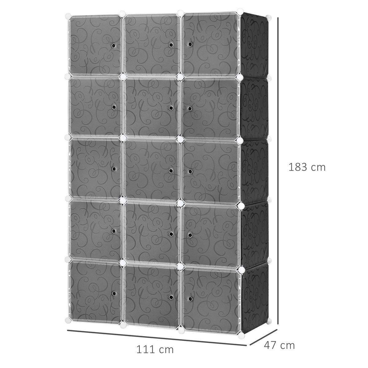 KLEIDERSCHRANK mit 2 große und 9 kleinen Würfeln, Schwarz, 111 x 47 x 183 cm - Schwarz, Metall (47/183/111cm) - HOMCOM