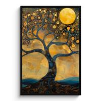 POSTER MIT RAHMEN Baum - Mond - Blumen - Gold - Kunst Bilderleiste 80x120 cm - Orange, Papier (80/120cm) - MuchoWow