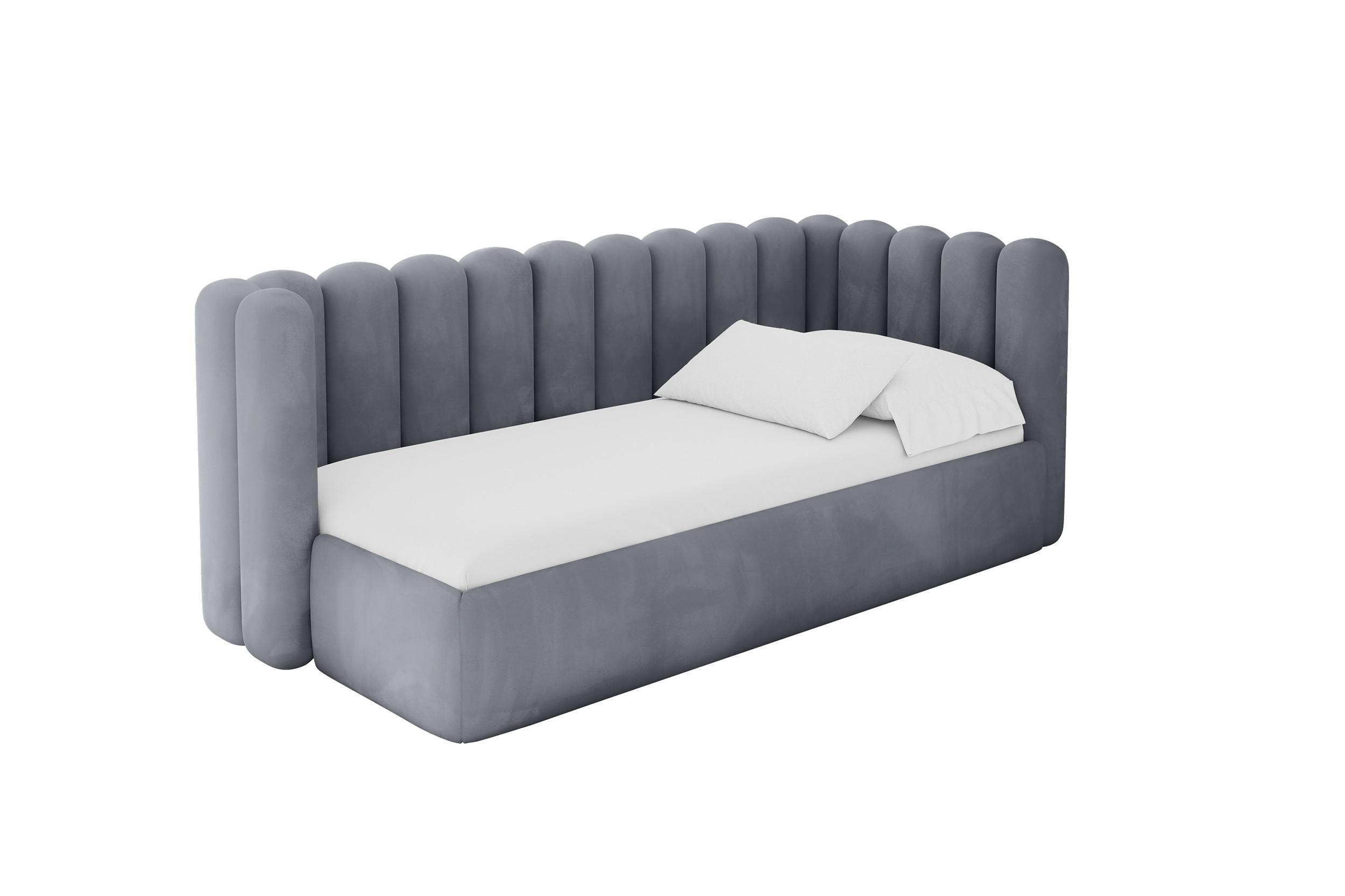 EINZELLBETT Jugendbett mit Bettkasten und Matratze H3/H4, Links - HUGY 90x200 Grau - Grau, Holzwerkstoff/Textil (90/200cm) - ALTDECOR