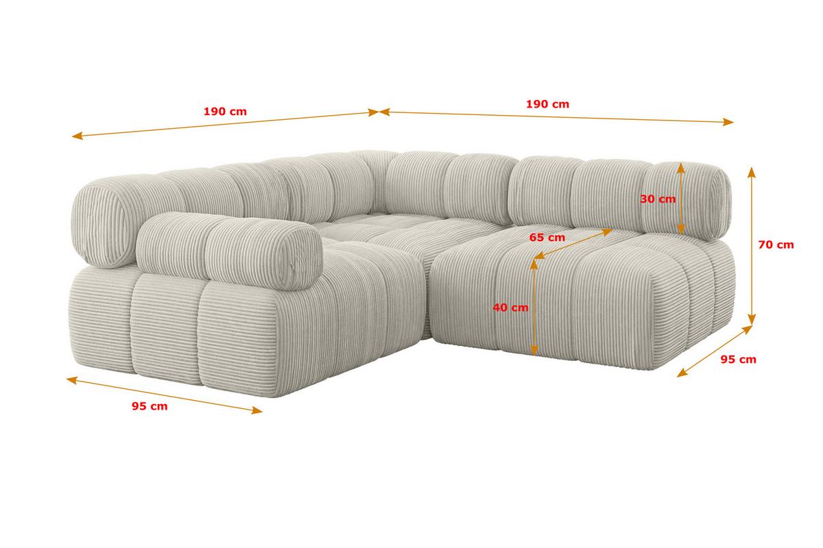 ECKSOFA modulares Sofa Mende-L1 - 190x190x70 cm Creme Cord - Hellgrau/Creme, Holzwerkstoff/Textil (190/190cm) - ALTDECOR