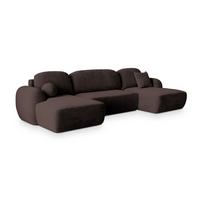 WOHNLANDSCHAFT SAVONA K Braun Plüsch-Stoff mit Schlaffunktion - Schwarz/Braun, Holz/Kunststoff (320/90/148cm) - MASSENO