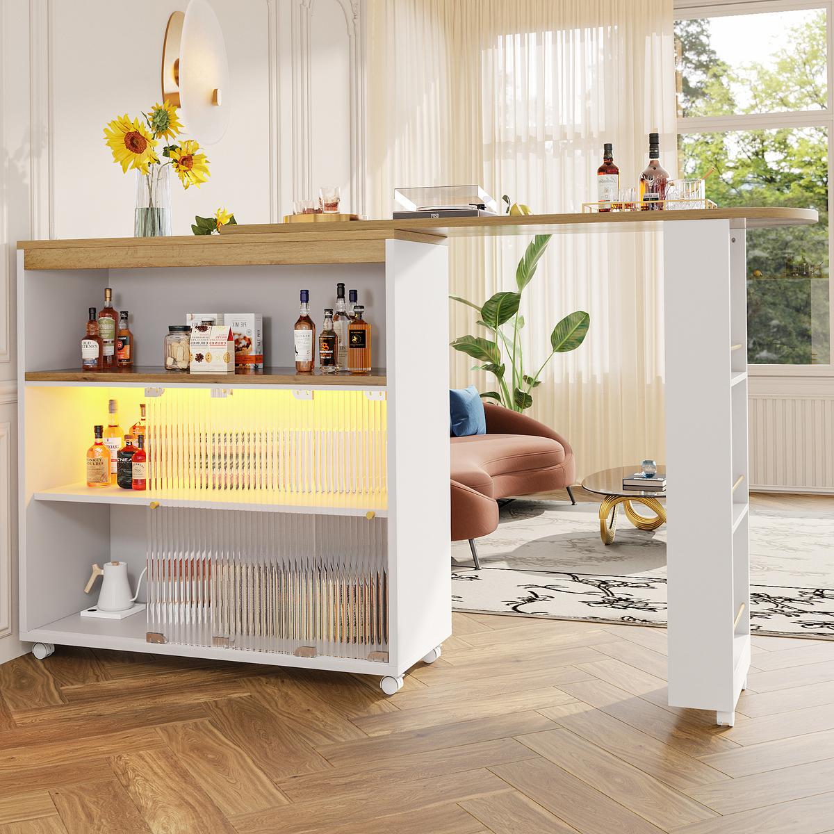 BARTISCH ausziehbar mit led & rollen - Weiß, Holzwerkstoff (39/138/105cm) - Urban Meuble