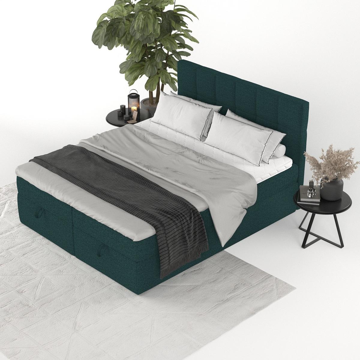 BOXBETT Savio 180/200 cm Grün im Riva Stoff - Schwarz/Grün, Holz/Holzwerkstoff (180/200cm) - AltaBeds