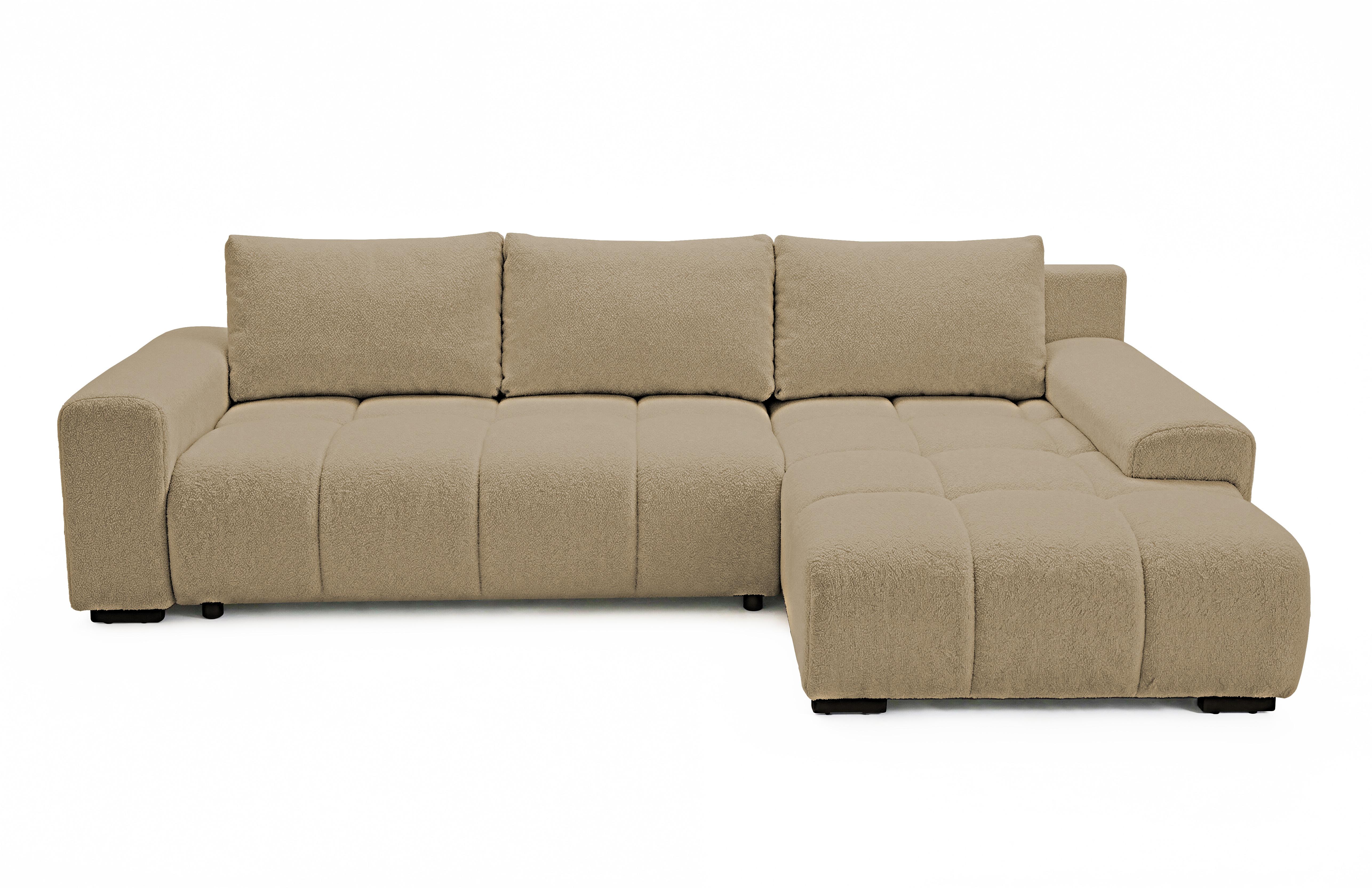 ECKSOFA Ovia mit Bettkasten und Schlaffunktion, Bouclé-Stoff in L-Form - Cappuccino, Textil (270/185cm)