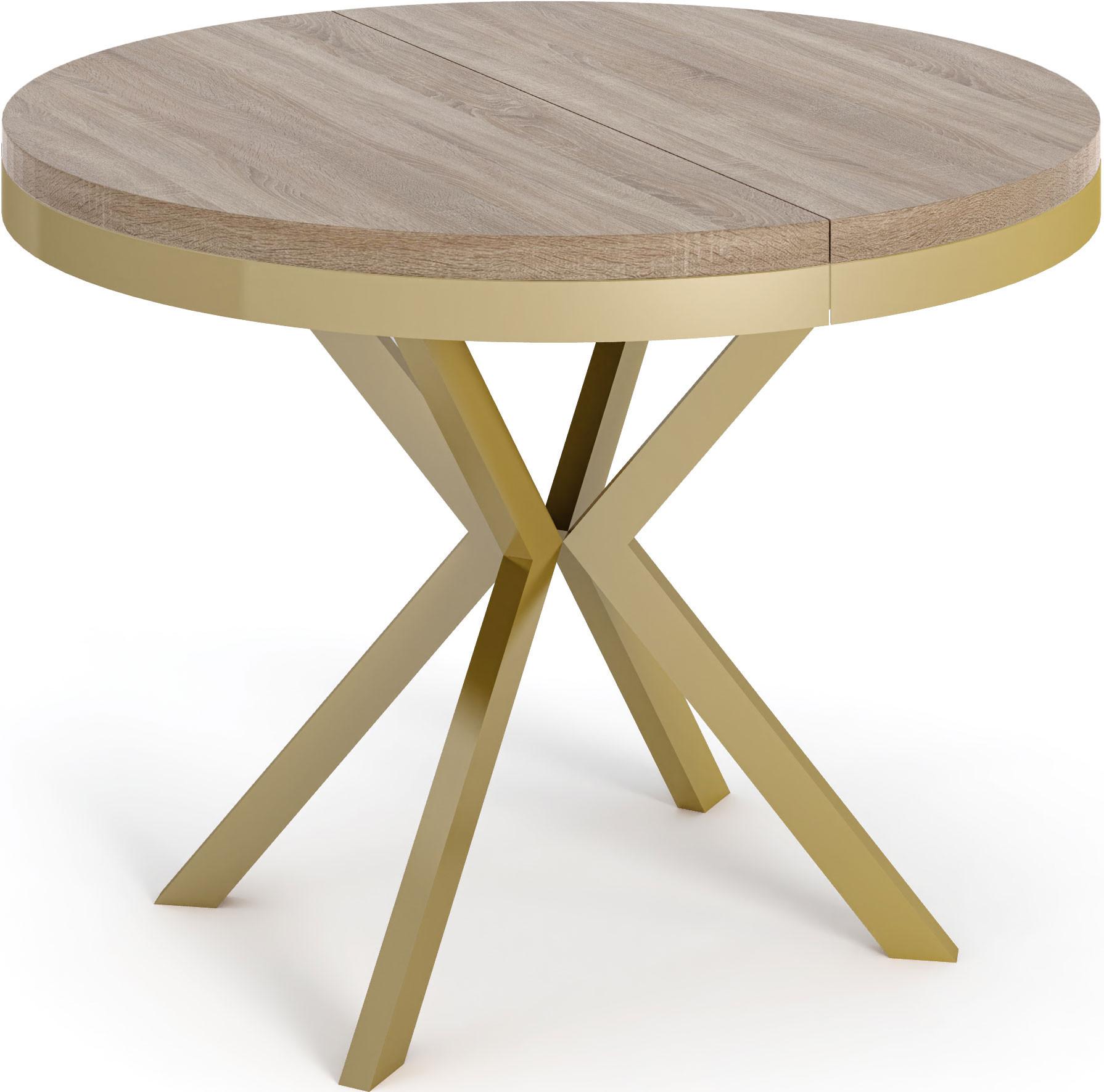 ESSTISCH Dina runder ausziehbarer, Sonoma Eiche 100-180/100/76 cm - Goldfarben/Sonoma Eiche, Holzwerkstoff/Metall (100/180/76cm) - WFL GROUP