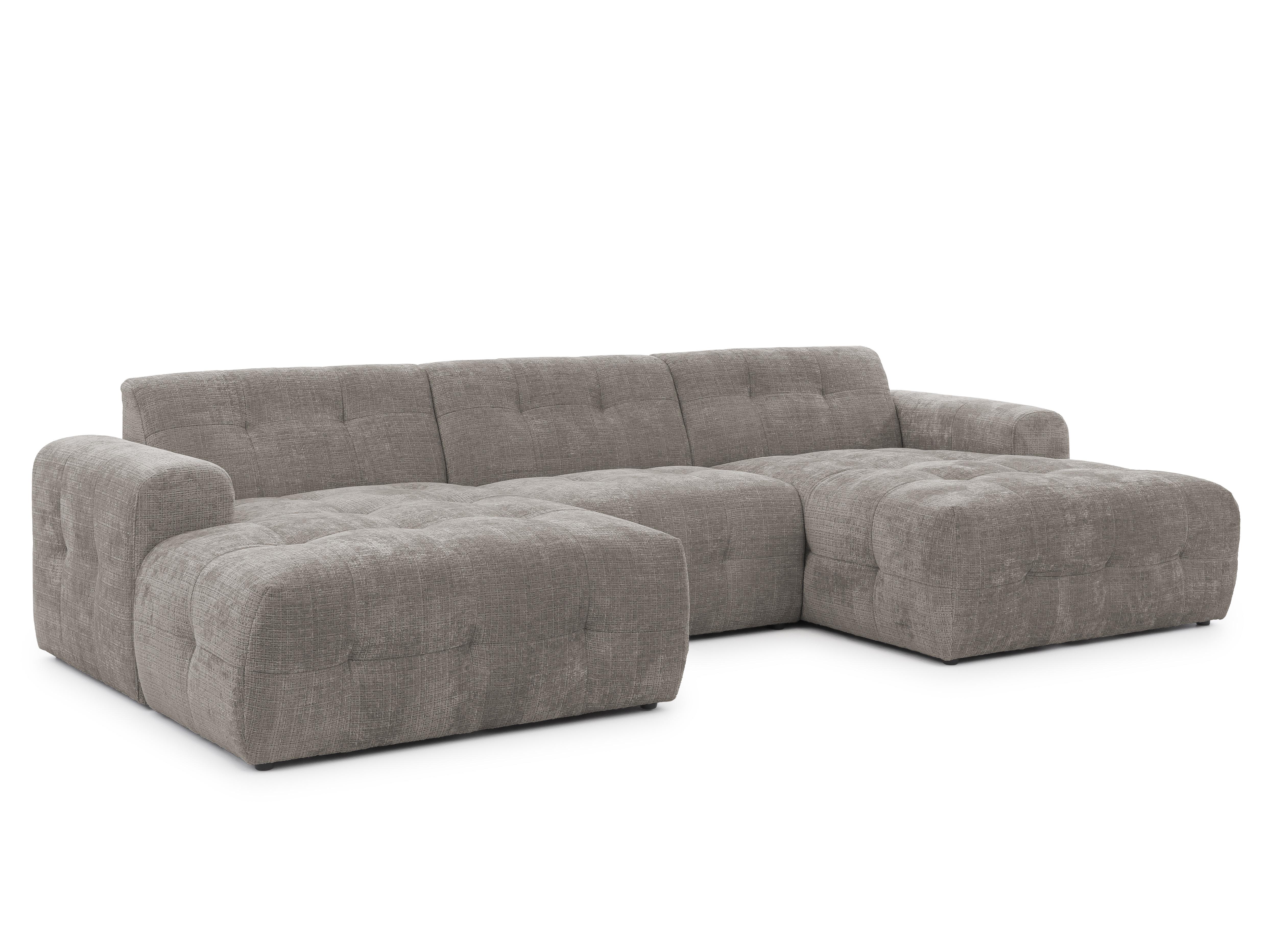 WOHNLANDSCHAFT Kozy im Bumpy-Design mit fester Rückenlehne aus weichem Taupe Chenille-Stoff - Taupe/Schwarz, Holz/Kunststoff (323/79/161cm) - S-Style