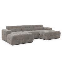 WOHNLANDSCHAFT Kozy im Bumpy-Design mit fester Rückenlehne aus weichem Taupe Chenille-Stoff - Taupe/Schwarz, Holz/Kunststoff (323/79/161cm) - S-Style
