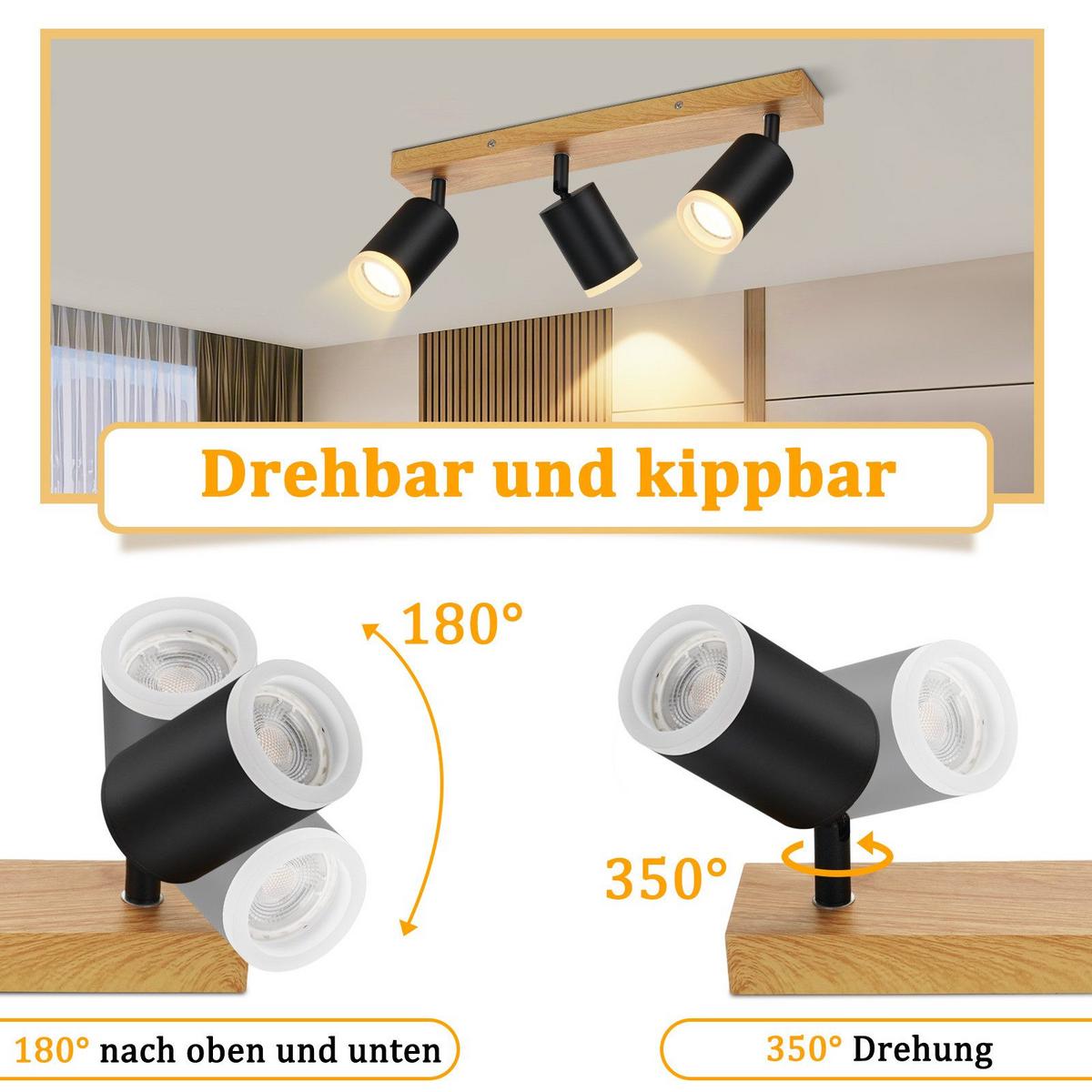 DECKENSTRAHLER Recklinghausen 3-flammig 41/6/15 cm - Schwarz, Holz (41/6/15cm) - Nettlife