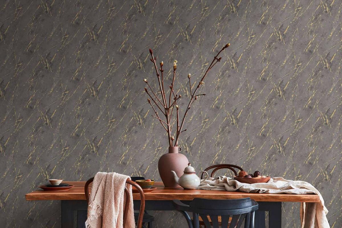 VLIESTAPETE Grau 53/1005 cm - Goldfarben, Textil (53/1cm) - KUNSTLOFT