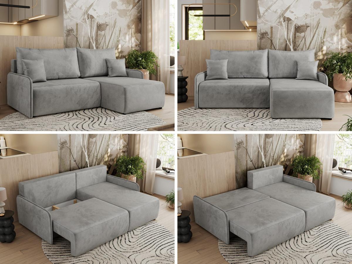 ECKSCHLAFSOFA ARPA L Hellgrau Velvet - rechts - Hellgrau/Schwarz, Kunststoff/Textil (150/198cm) - MKS