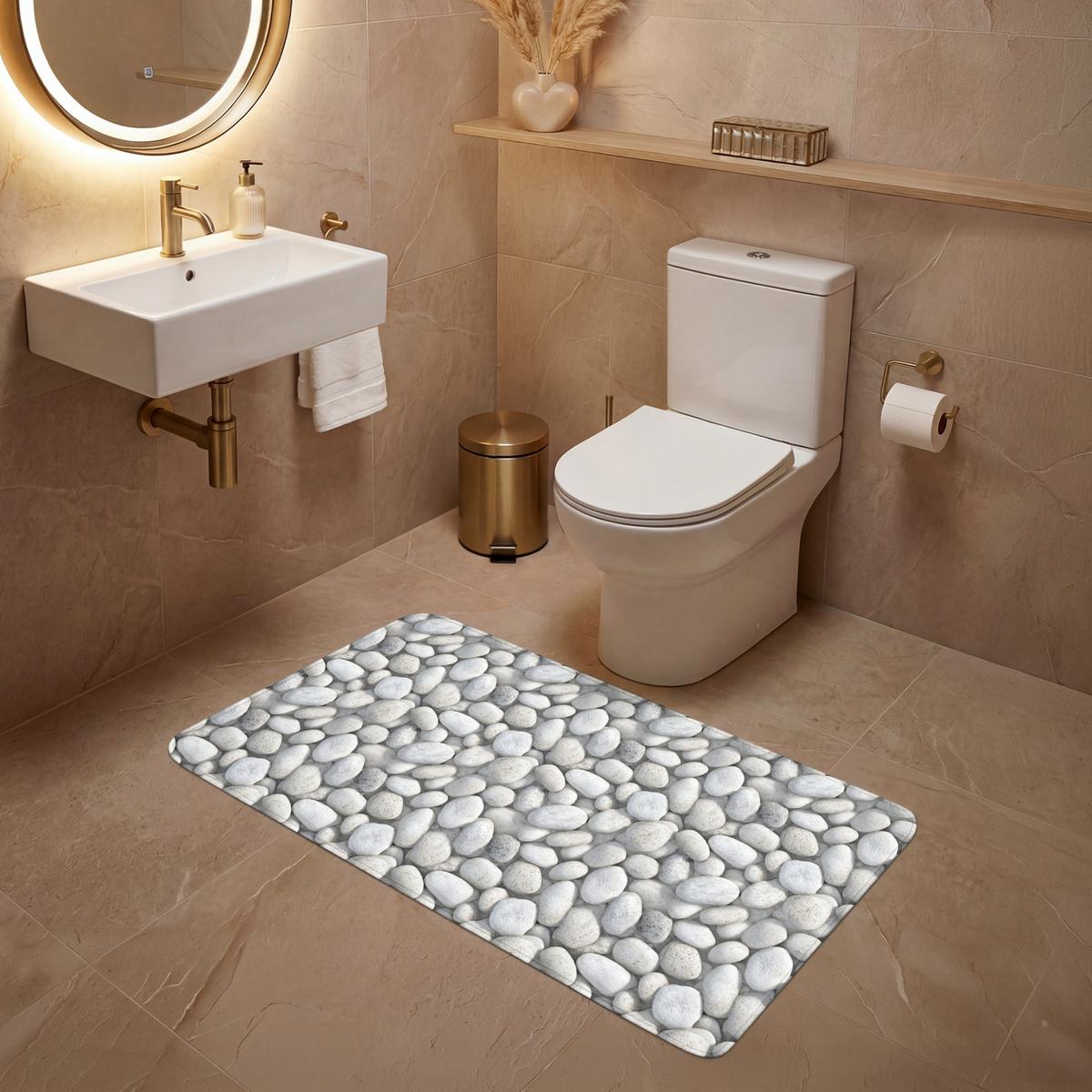WC-VORLEGER Steine - Grau - Oval WC Teppich 120x60 cm - Hellgrau, Textil (120/1cm) - OnlyWow