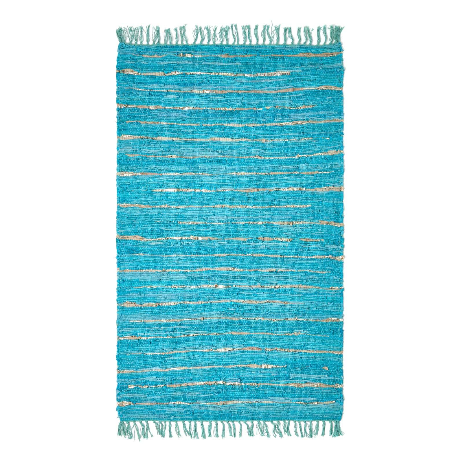 LEDERTEPPICH Glitter geflochten 120/180 cm - Türkis, Leder (120/180cm) - Homescapes
