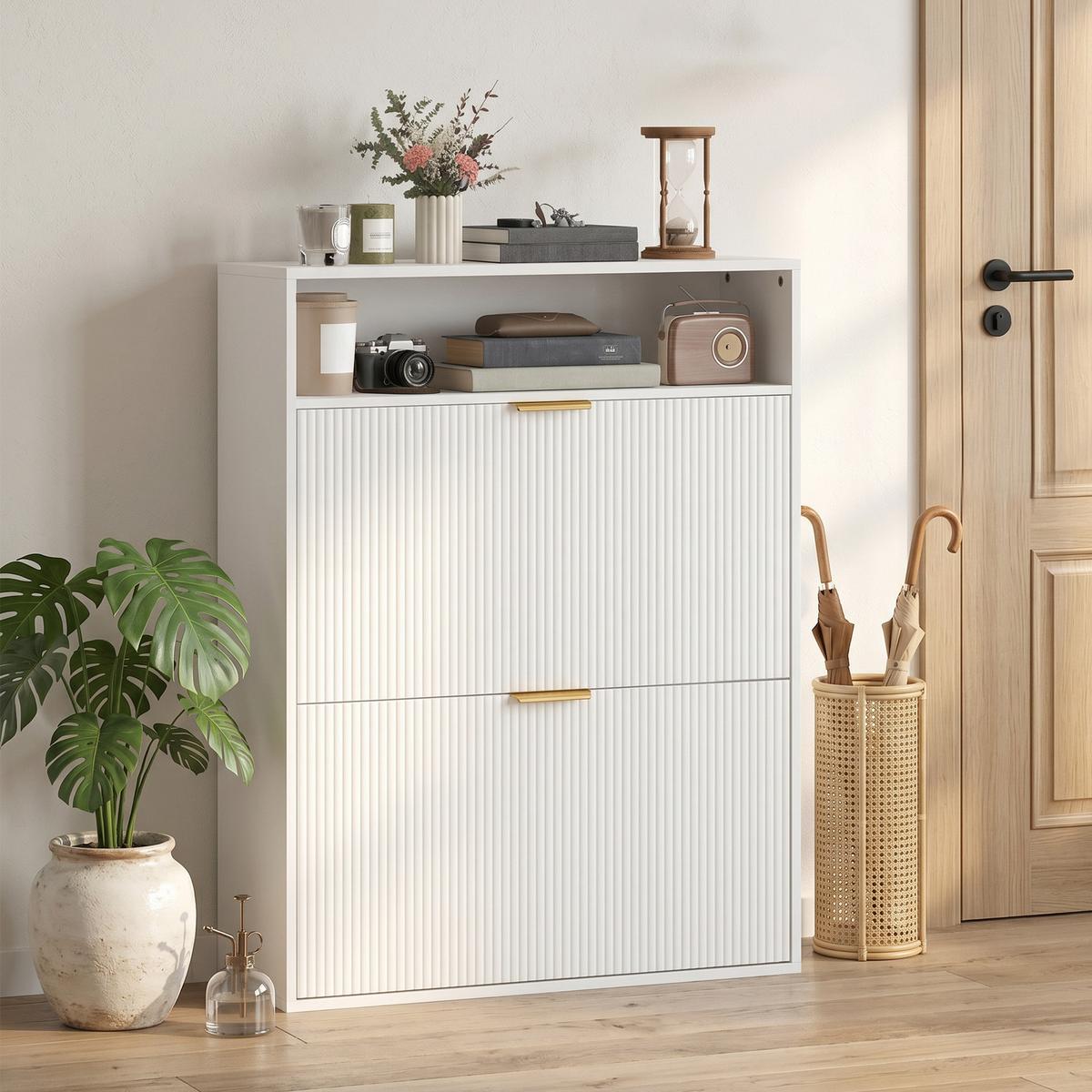 SCHUHSCHRANK Spanplatte MDF Weiß - Alufarben/Weiß, Holzwerkstoff/Kunststoff (24/102.5/80cm) - HOMCOM