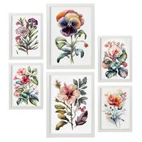 POSTER Set Mit 6 Dunkle Blumen Vollfarbige Natur Und Botanikdrucke Mit Blumenmotiven Auf Reinweißen Hintergründen A3 & A4 Weißer Rahmen - Weiß, Papier (29/3cm) - Nacnic