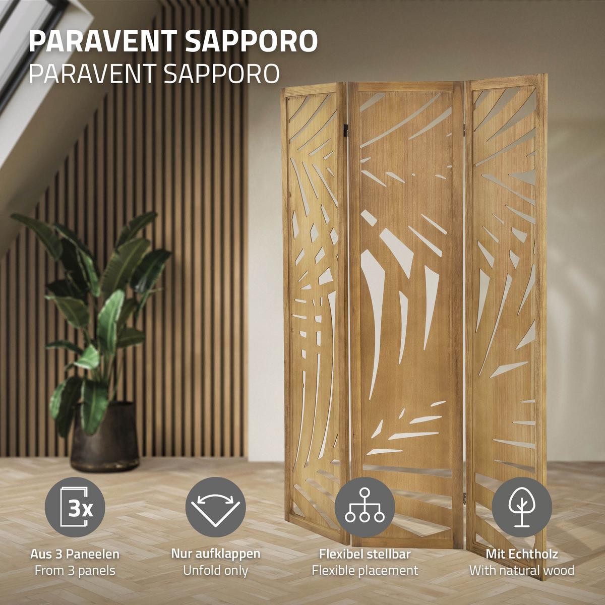 PARAVENT 3 teilig Sapporo 170x121 cm Natur aus Holz - Braun, Holz (121/170/2cm) - ML-DESIGN