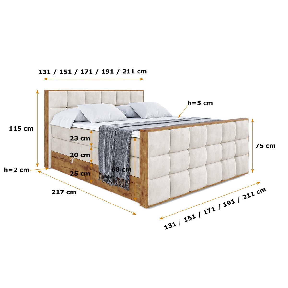 BOXSPRINGBETT mit Matratze H3|H4 und Lattenrost - LOLLI2-Z KING-120x200 - Beige Casablanca - Beige, Holzwerkstoff (120/200cm) - ALTDECOR