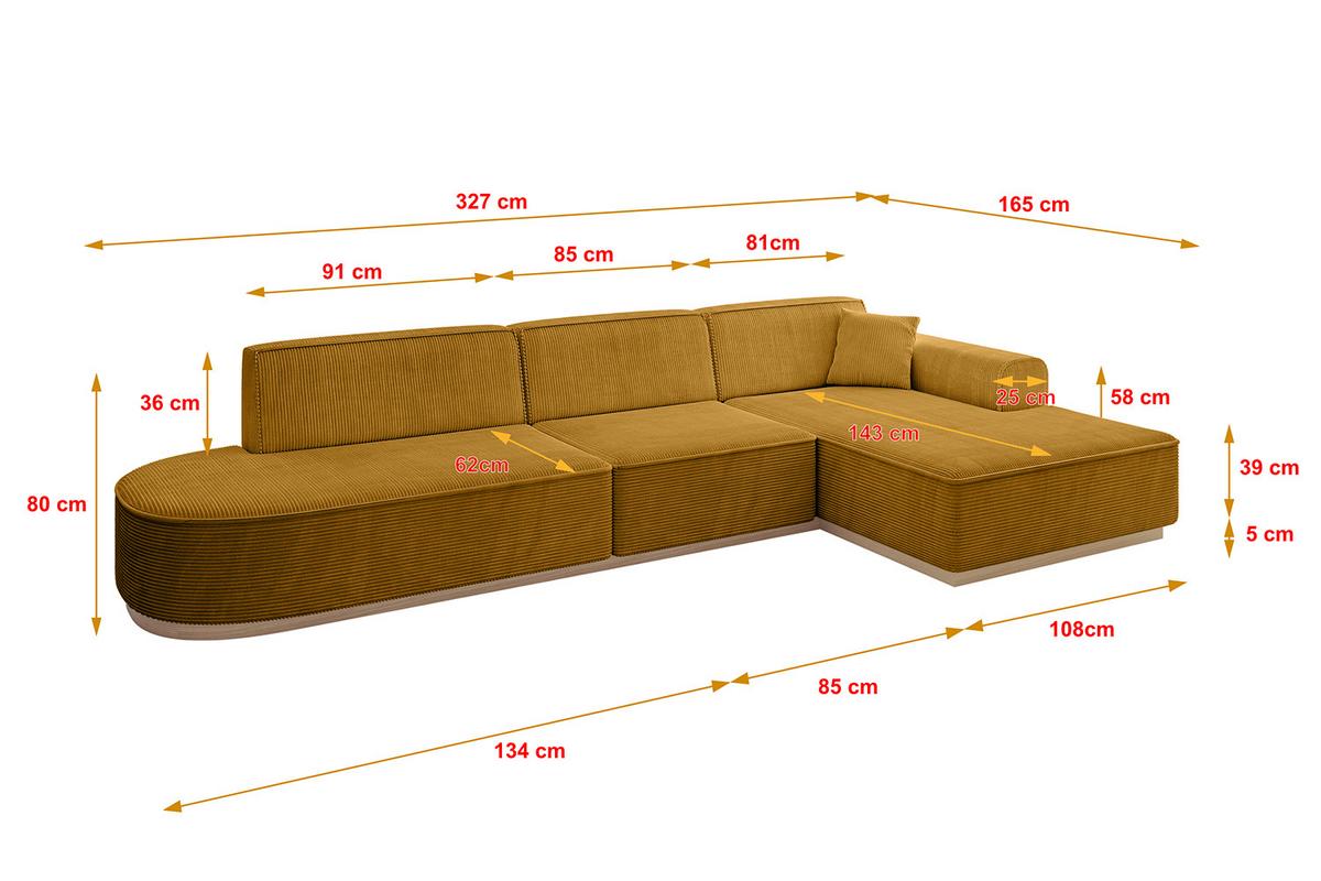 ECKSOFA Ottomane Rechts IREA-L2 - 327x165x80 cm Senfgelb - Grün, Holzwerkstoff/Textil (327/165cm) - ALTDECOR