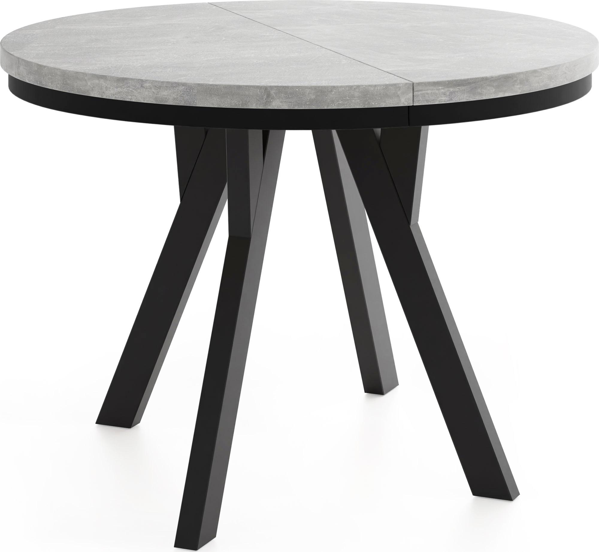 ESSTISCH Strato Black runder ausziehbarer, Beton grau 90-190/90/77 cm - Hellgrau/Schwarz, Holz/Holzwerkstoff (90/190/77cm) - WFL GROUP