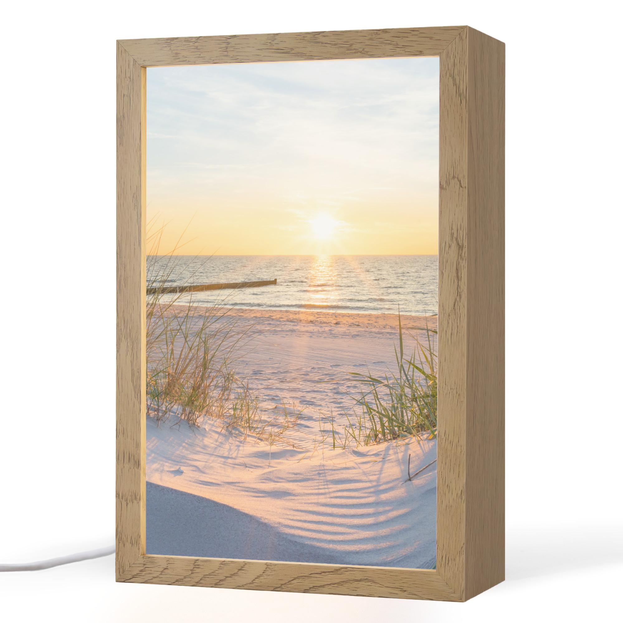 TISCHLEUCHTE Strand - Sonne - Düne - Gras - Sand - Horizont Tischlampe 20x30 cm - Cognac, Holzwerkstoff (8/20/30cm) - OnlyWow