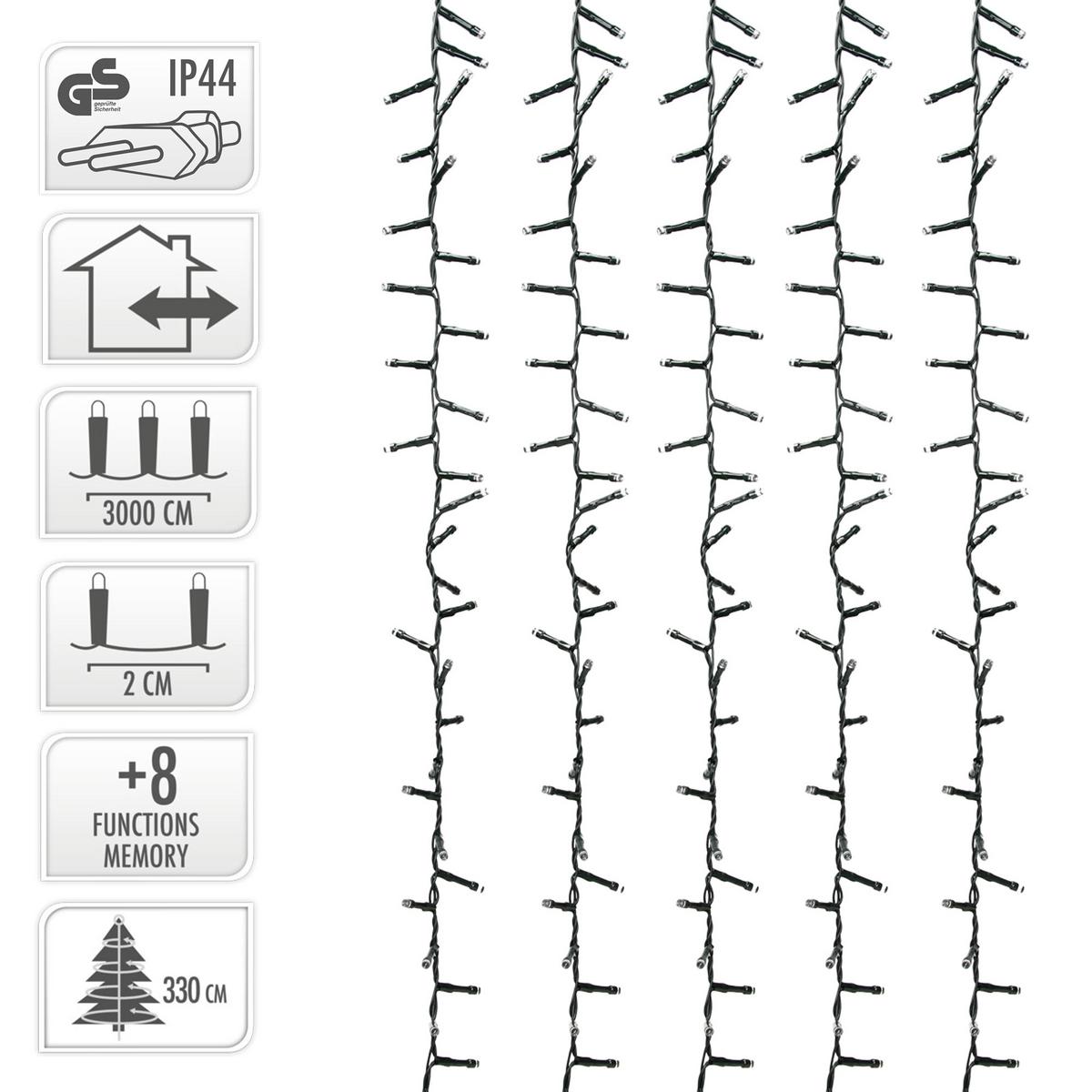 LED CLUSTER LICHTERKETTE 30m 1500LED Extra-Warmweiß Innen/Außen IP44 - Dunkelgrün, Kunststoff (3000cm) - ECD-Germany